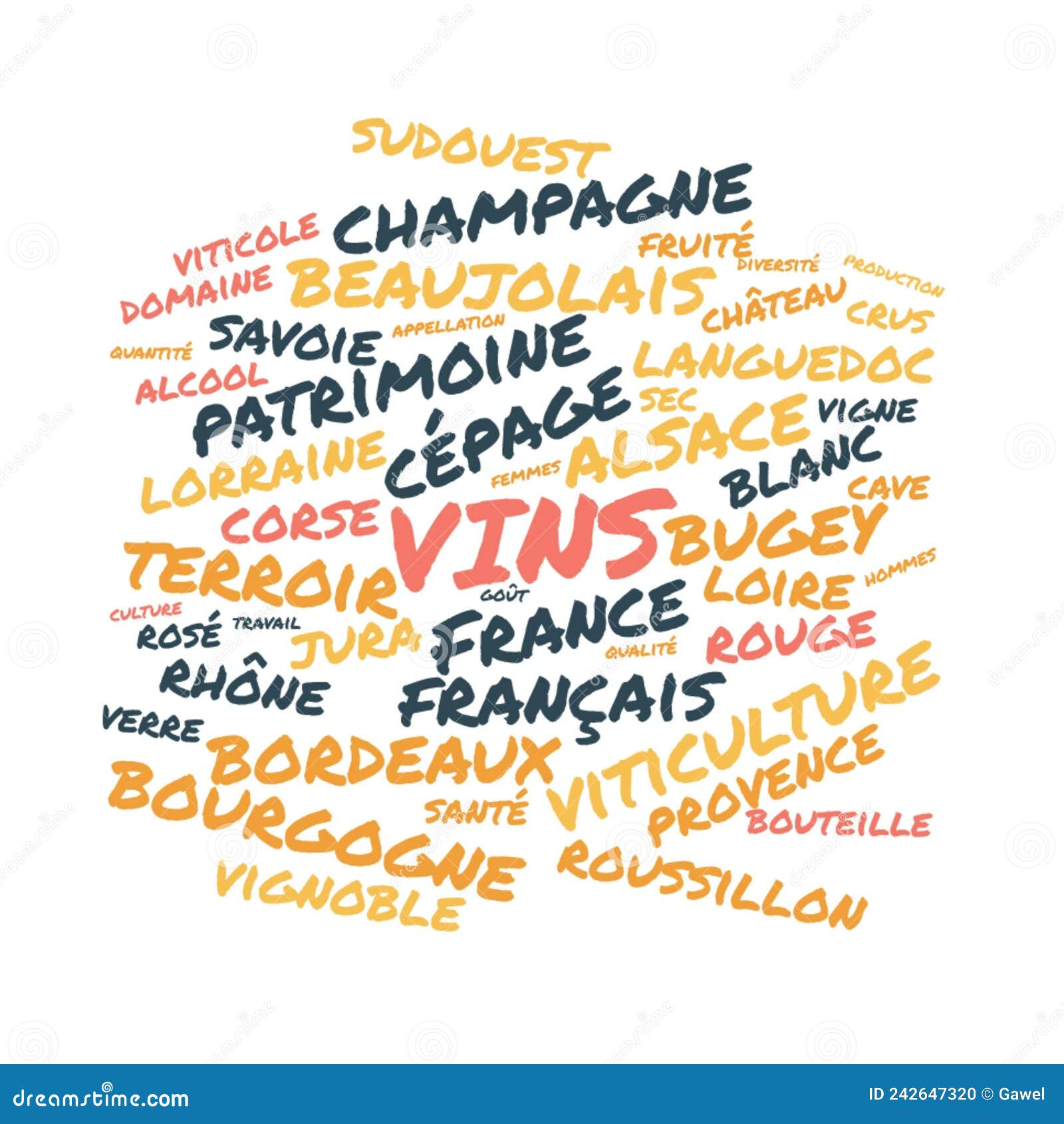 Wines Word Cloud Vector Illustration in French Language Stock
