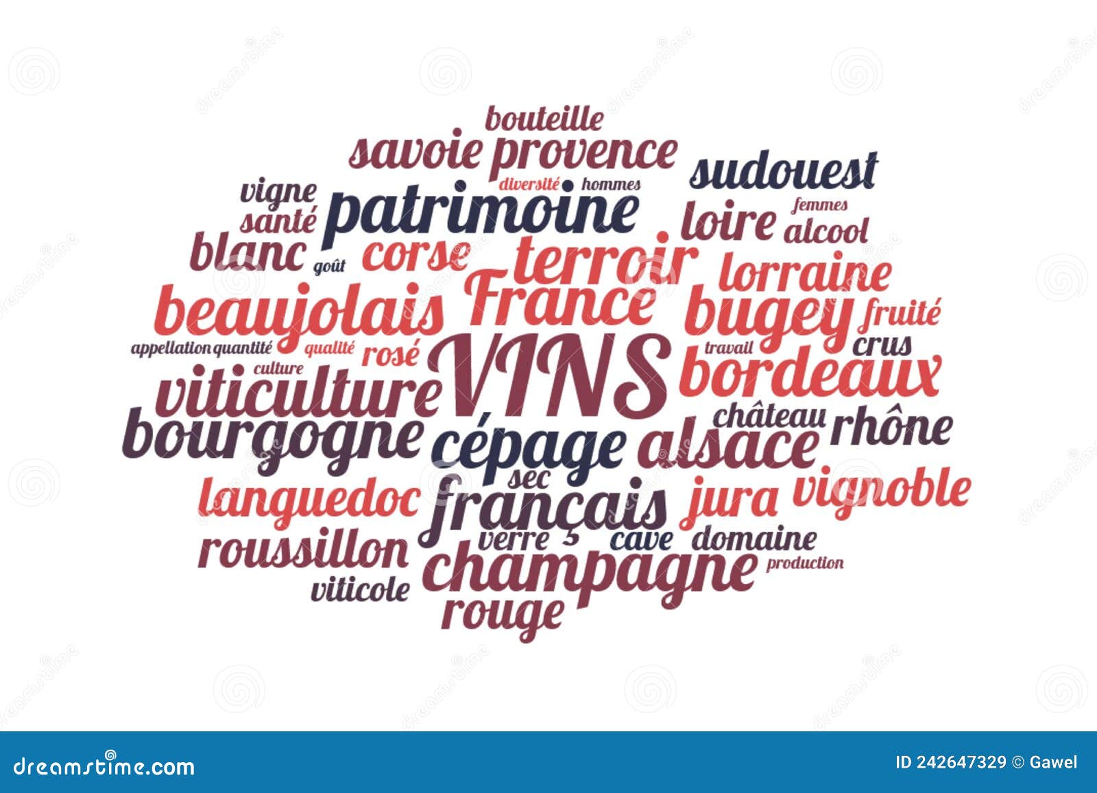 Wines Word Cloud Vector Illustration in French Language Stock