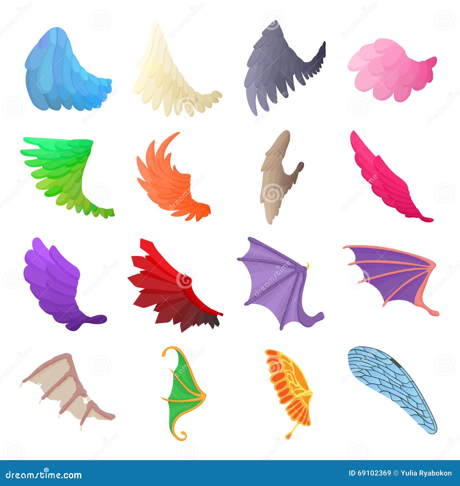 Wing Icons Set, Cartoon Style Stock Vector Illustration of collection