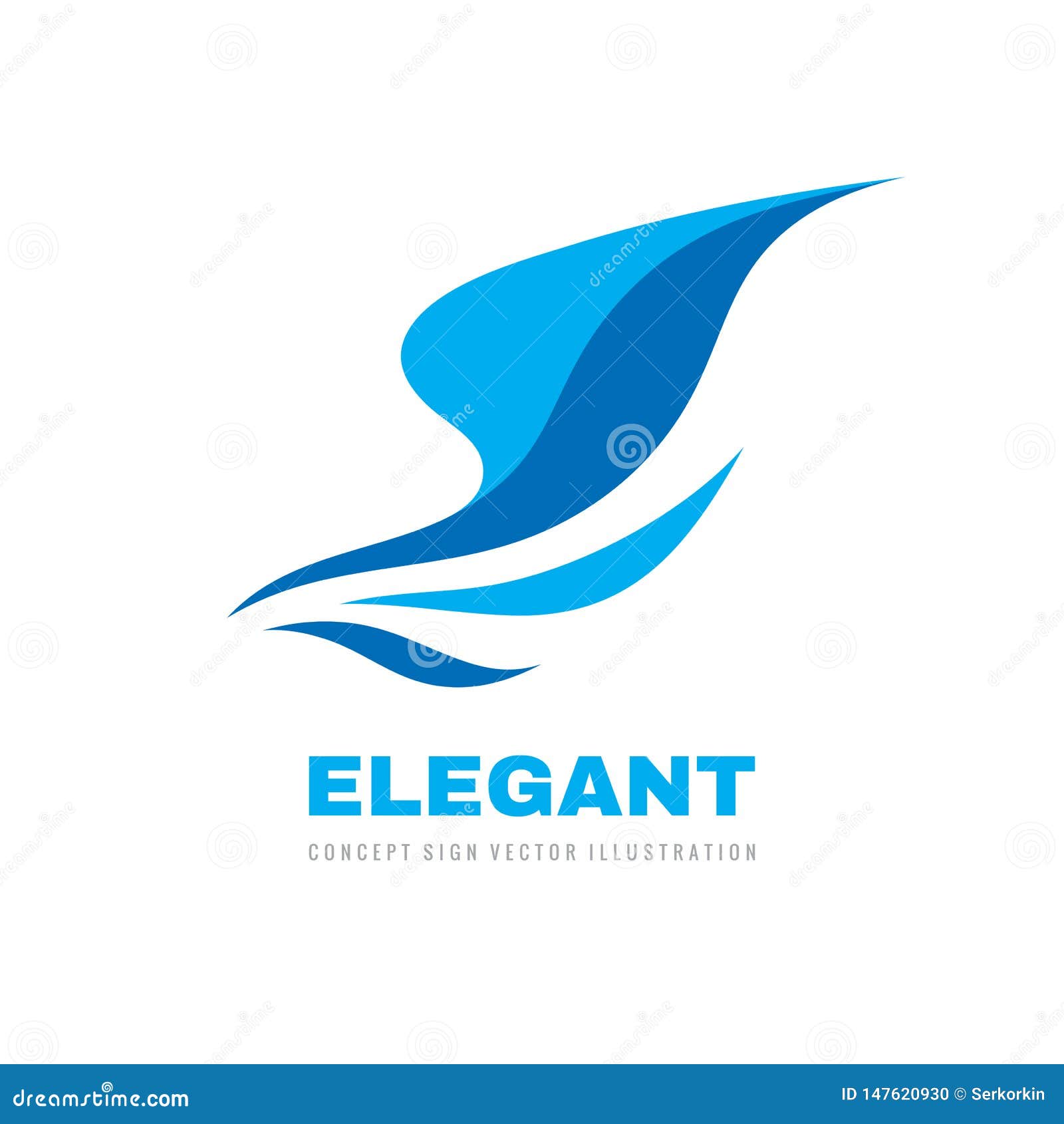 Wing Logo Design. Abstract Bird Sign. Blue Waves Symbol Stock Vector