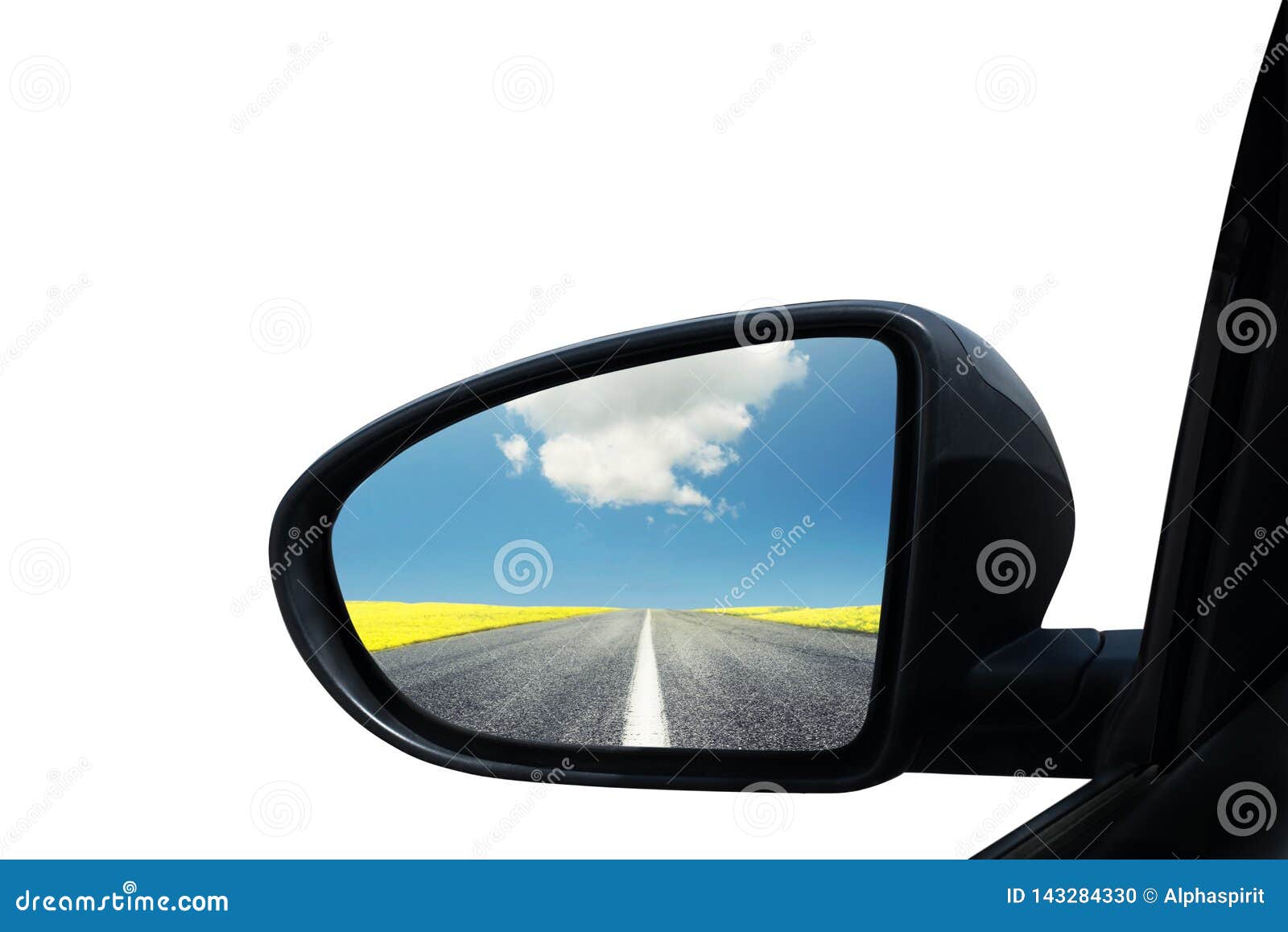 Wing Mirror of a Car with Beautiful Panorama Reflected Stock Photo