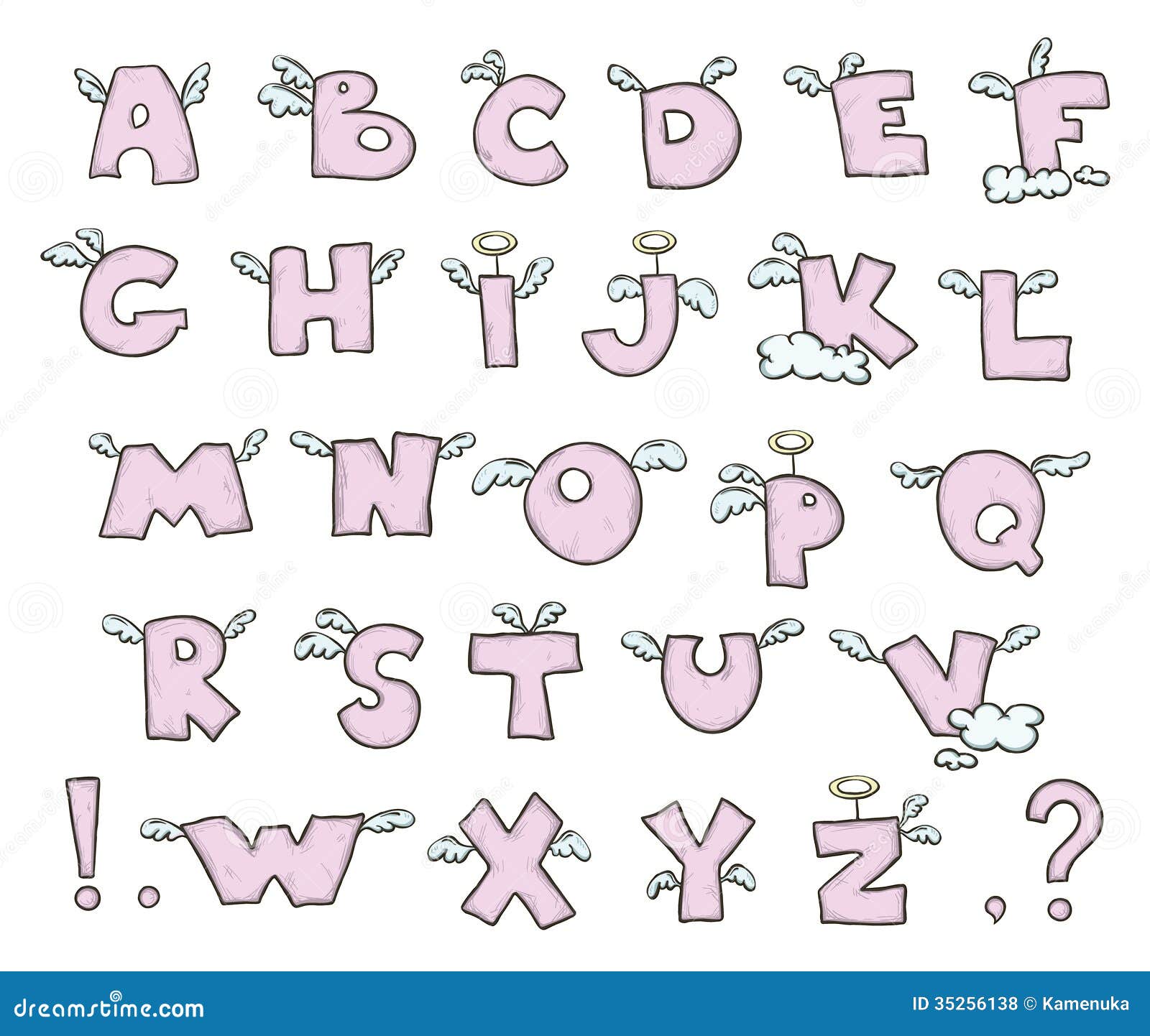 winged alphabet cute flying letters vector eps 35256138