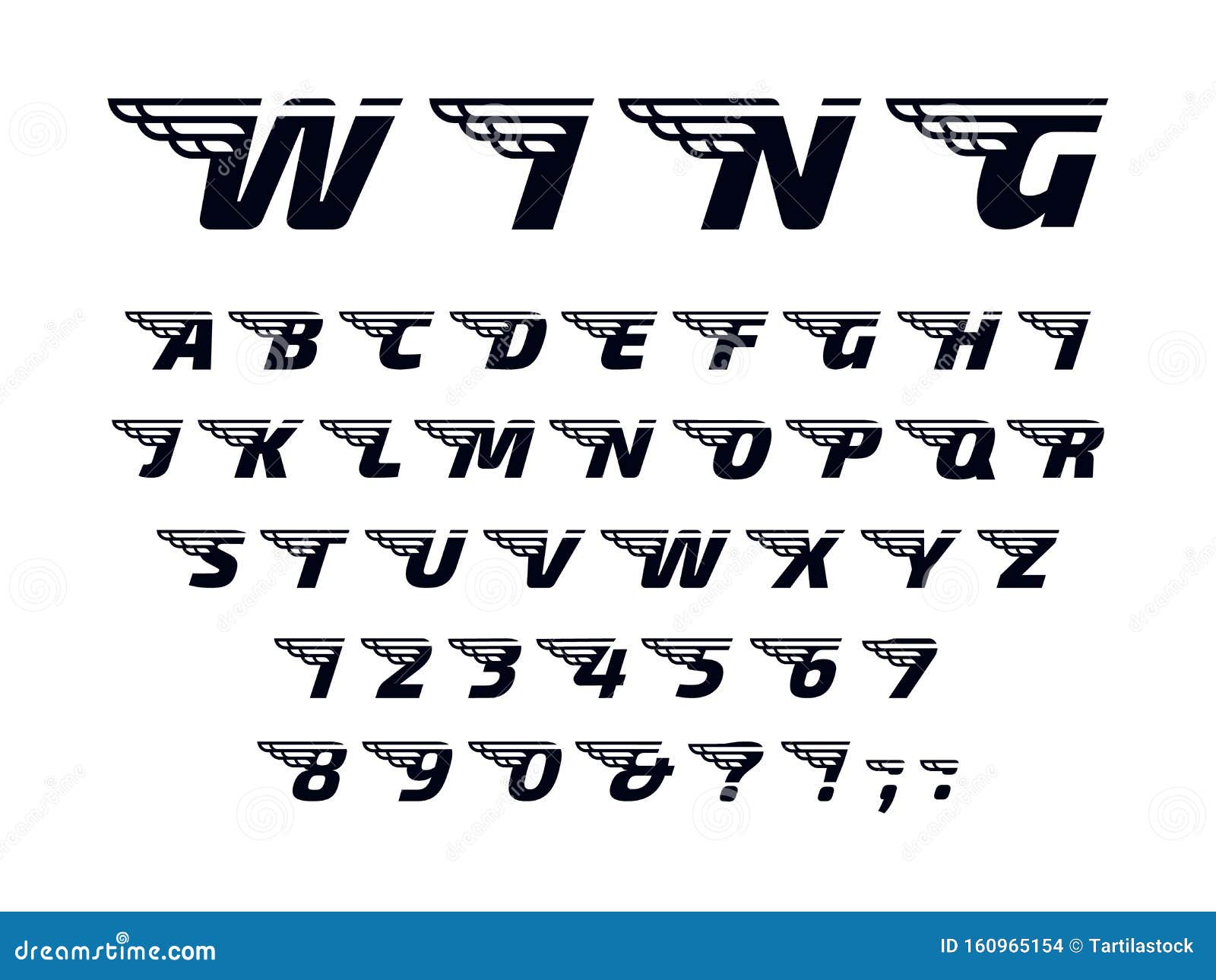 winged font. letters with wings, flying alphabet and powerful sport monogram. speed wing lettering font  set