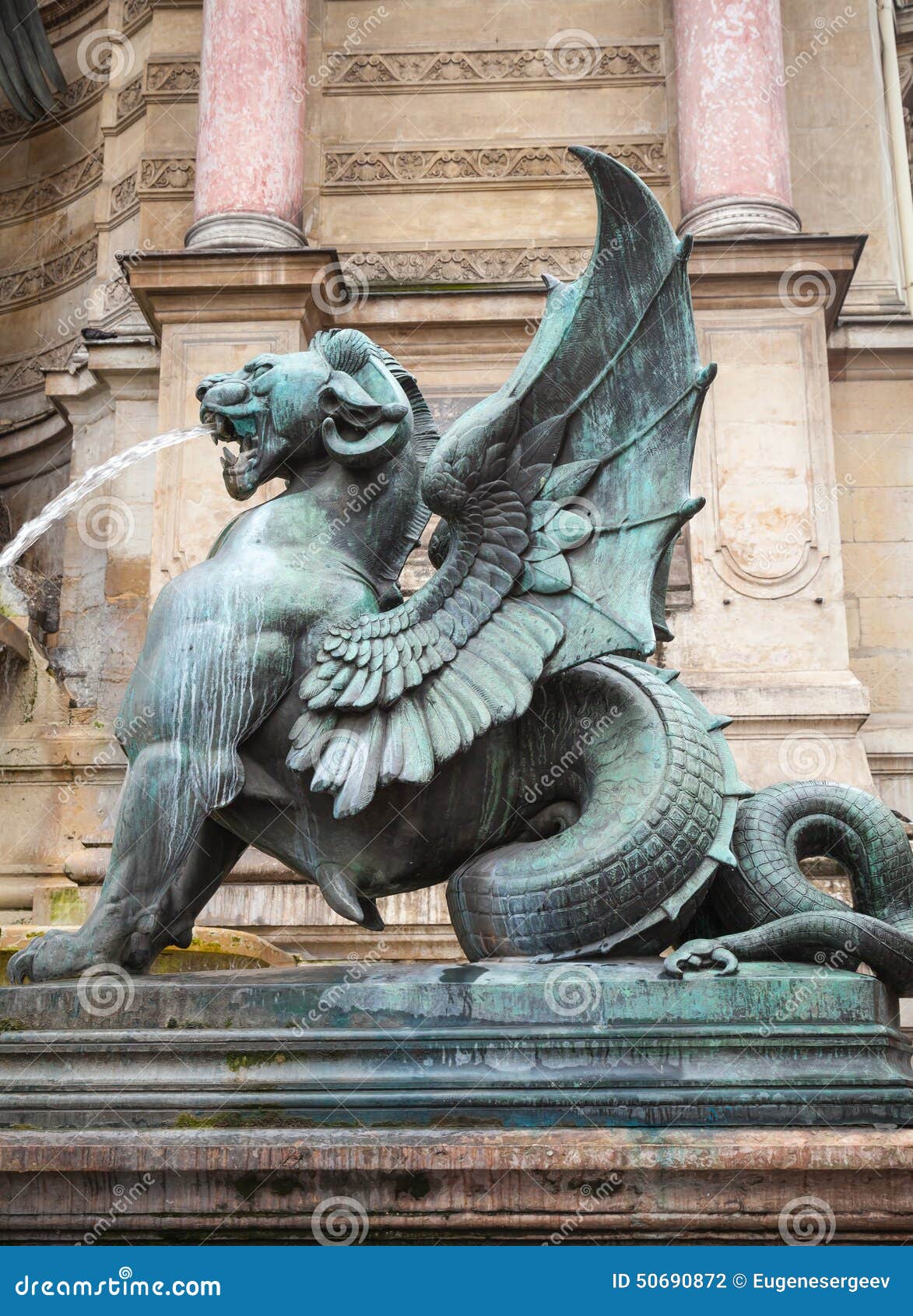 Winged lion, Fontaine Saint-Michel, Paris, France. Popular historical landmark