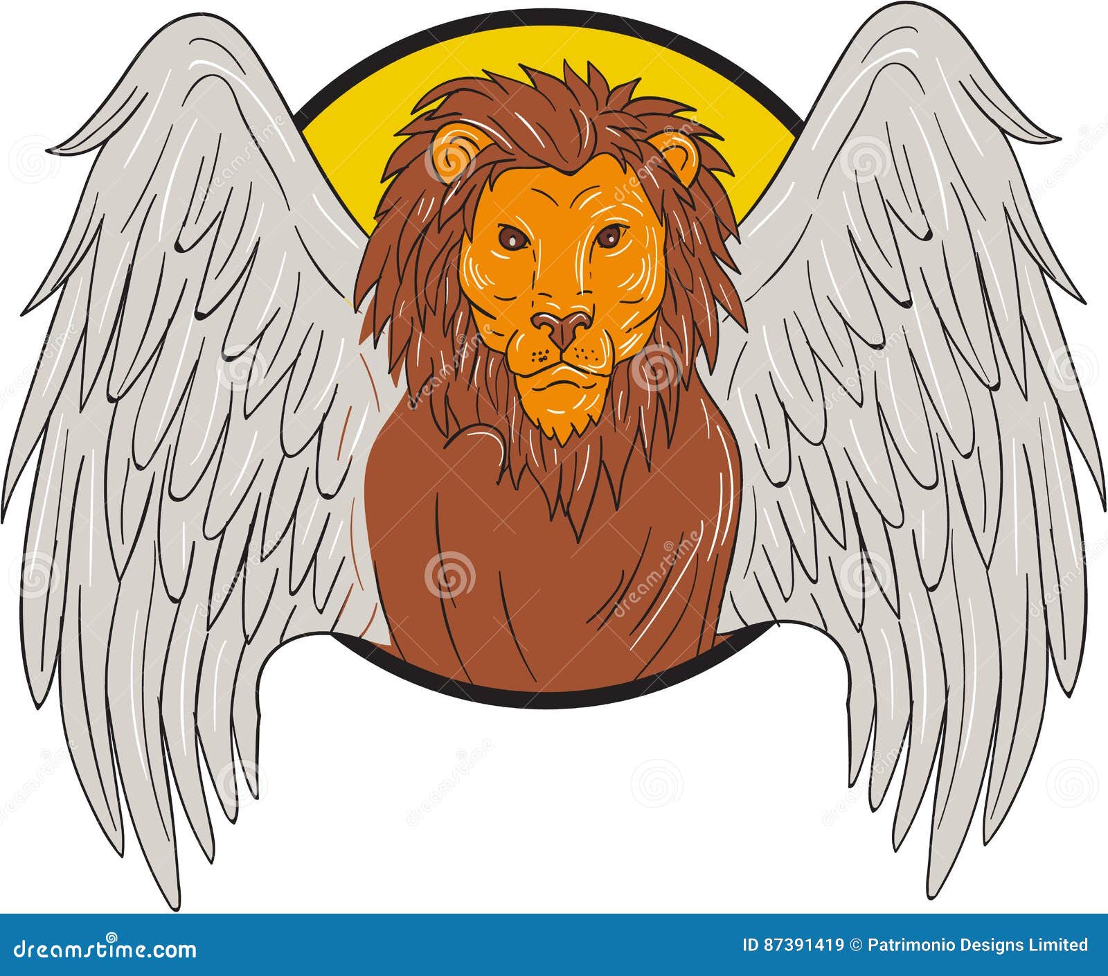 Winged Lion Head Circle Drawing Stock Illustration - Illustration of ...