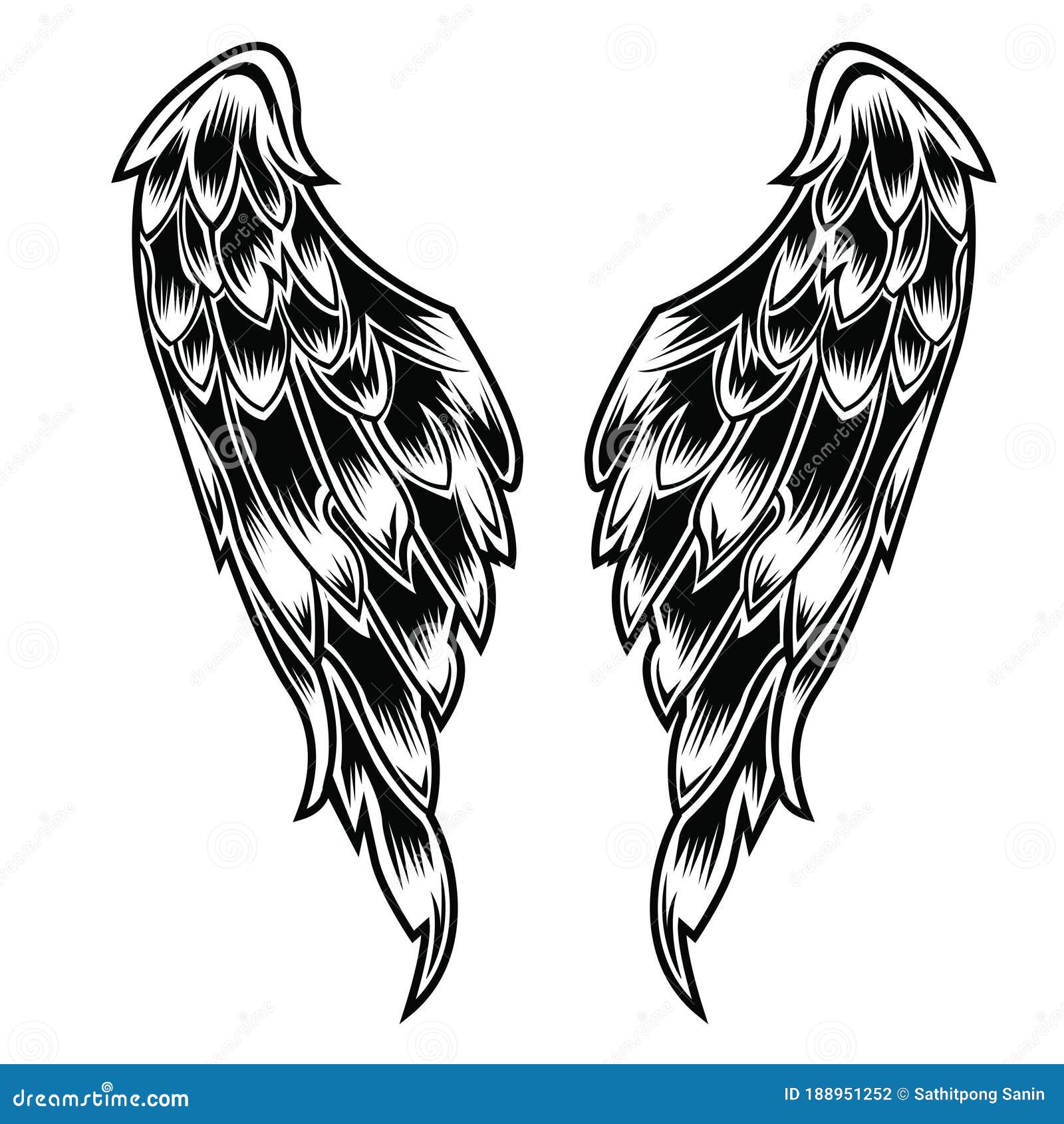 Wings Bird Feather Black & White Tattoo Vector Stock Vector - Illustration  of isolated, artificial: 188951252