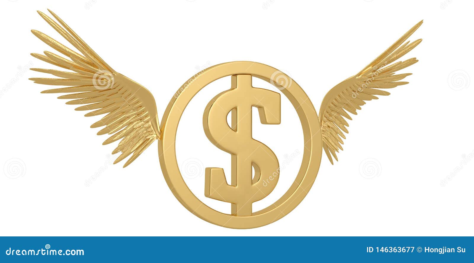 Wings with Currency Symbols Isolated on White Background. 3D