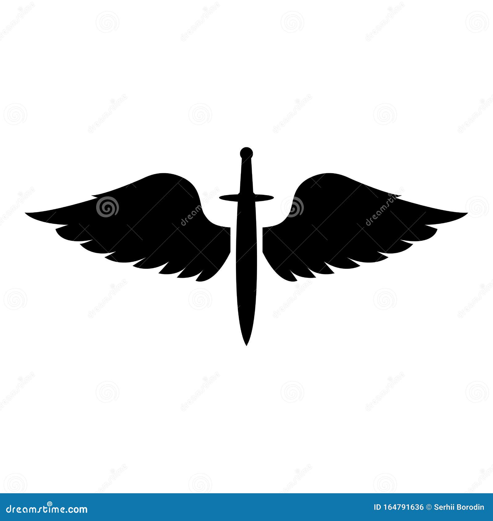 wings and sword  cadets winged blade weapon medieval age warrior insignia blazon bravery concept icon black color 