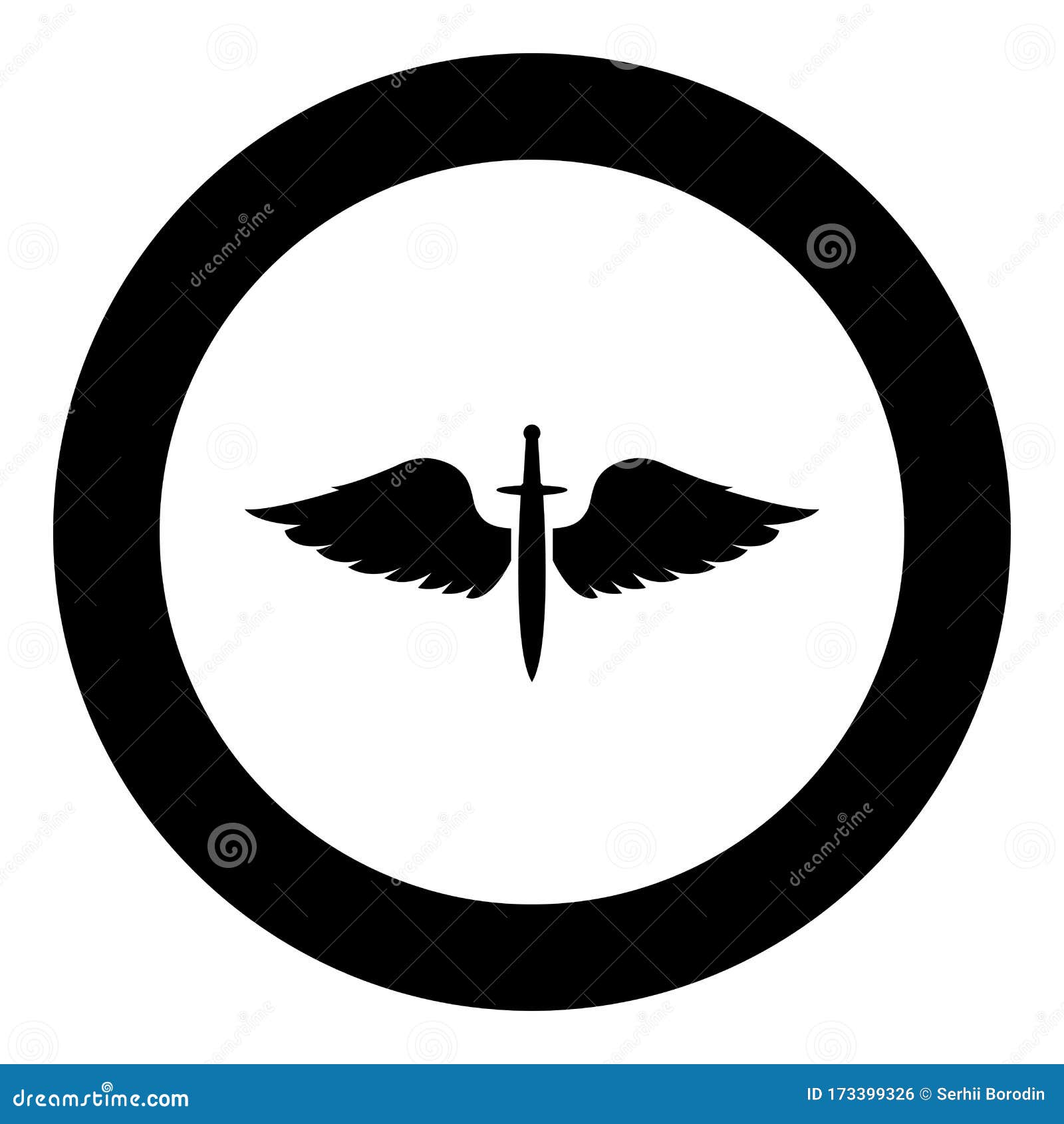 wings and sword  cadets winged blade weapon medieval age warrior insignia blazon bravery concept icon in circle round black