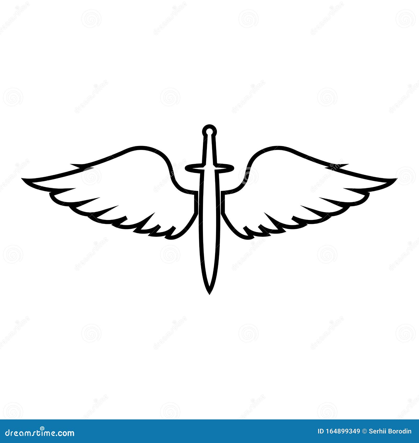 wings and sword  cadets winged blade weapon medieval age warrior insignia blazon bravery concept icon outline black color