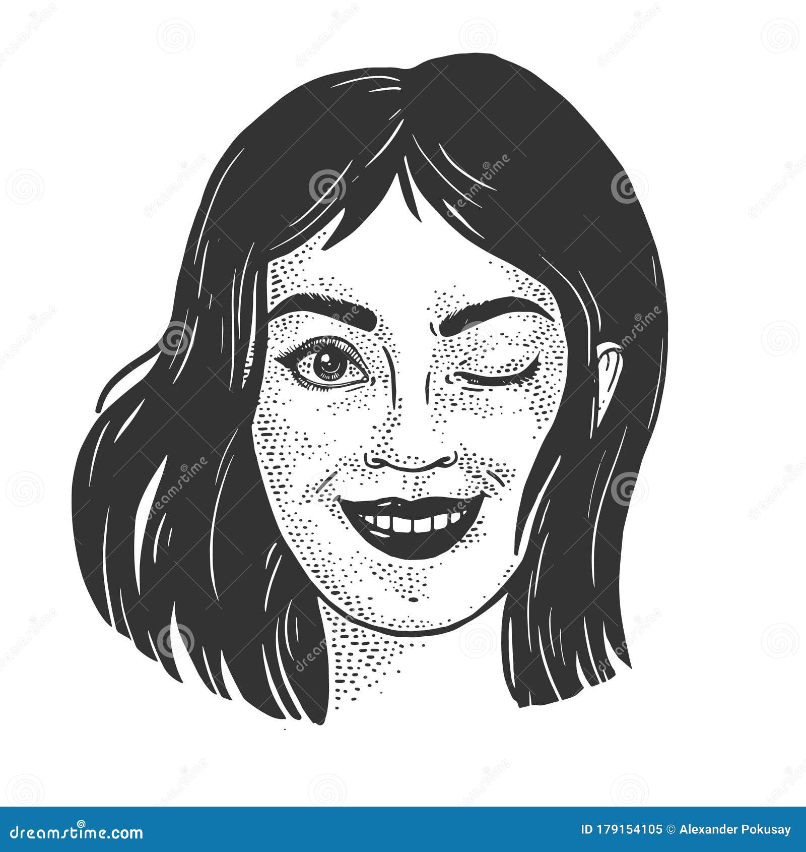 Download Winking Beautiful Young Woman Sketch Vector Stock Vector - Illustration of drawn, etching: 179154105