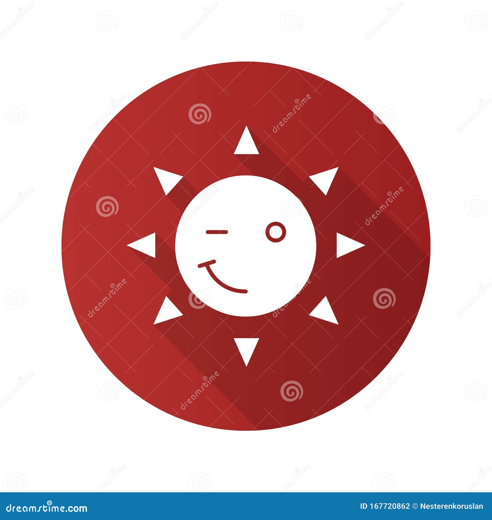 winking sun smile flat  long shadow glyph icon
