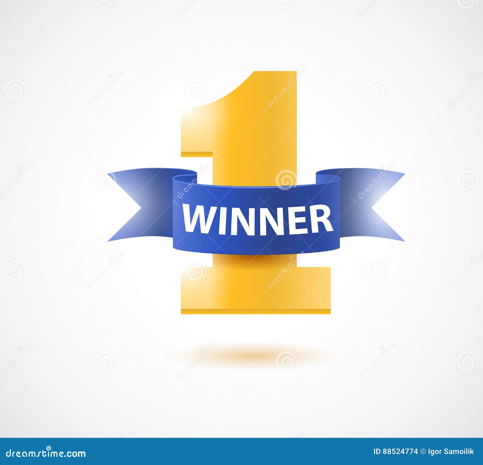 Winner, Number One Background with Blue Ribbon, Olive Branch and