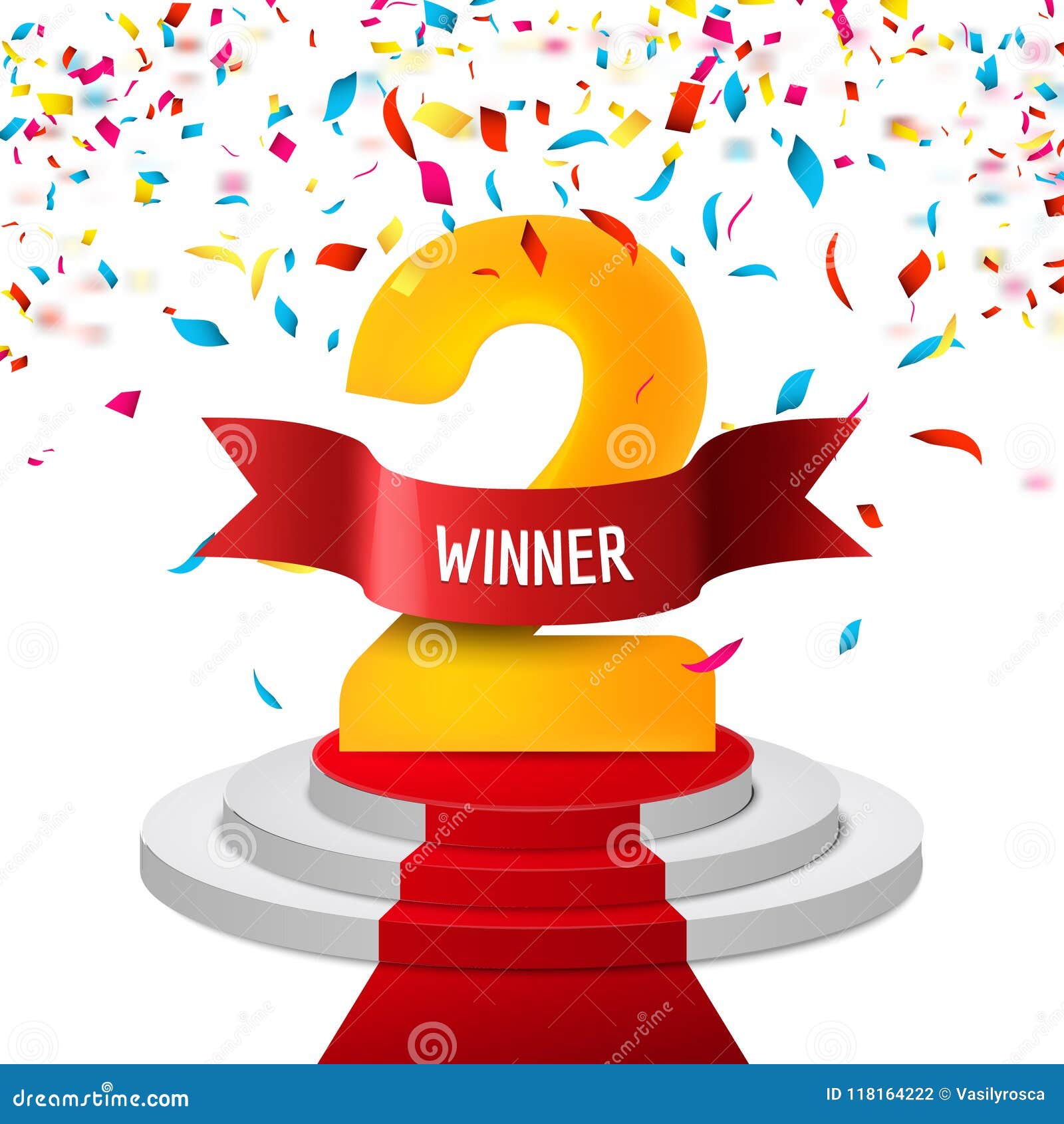 Winner, number two confetti background. Prize award triphy symbol. Victory and success concept