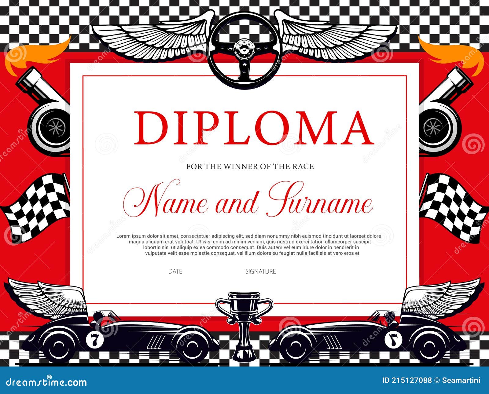 Winner of the Race Diploma Certificate Template Stock Vector With Regard To First Place Award Certificate Template