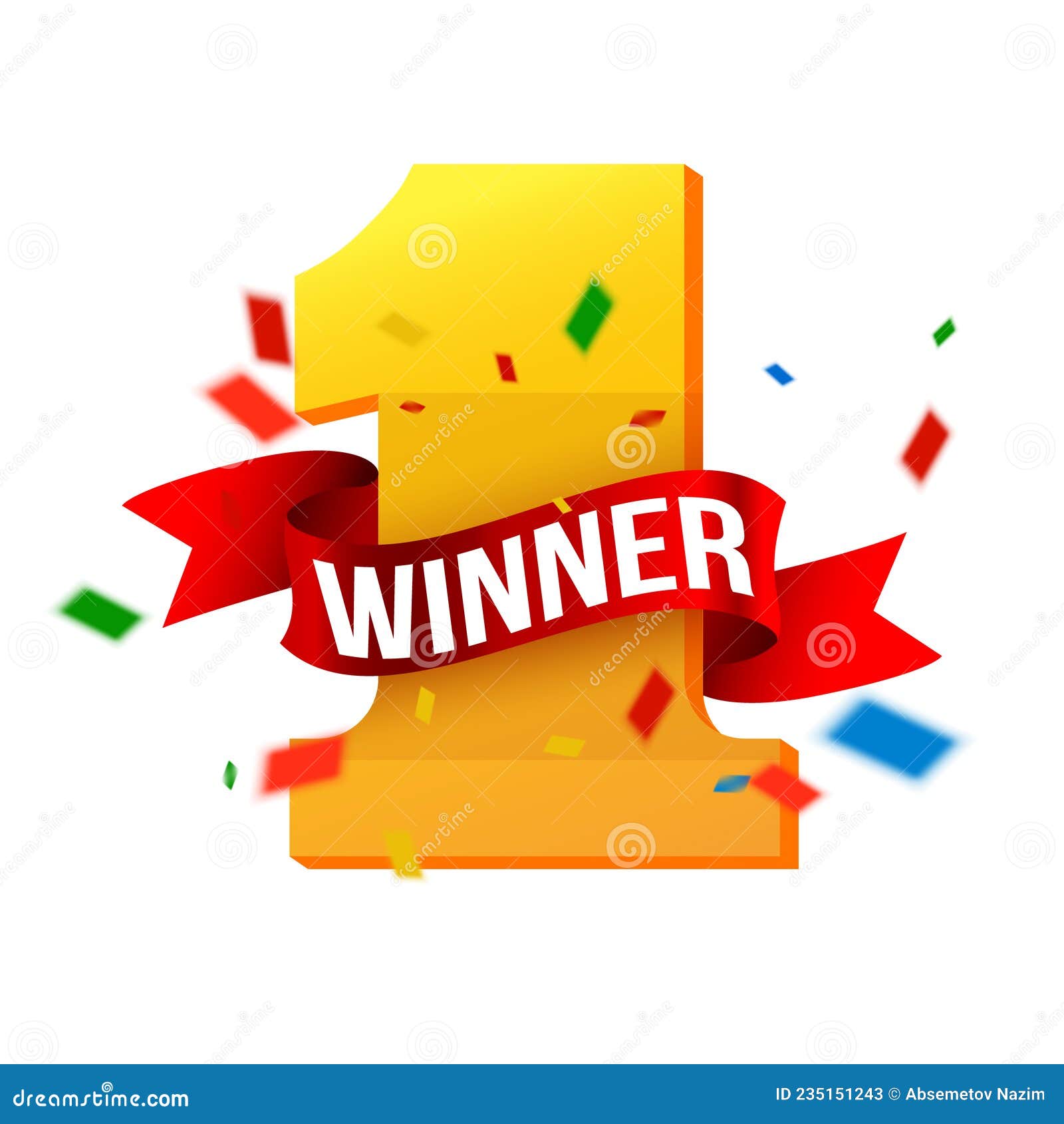 winner text on red ribbon with number one