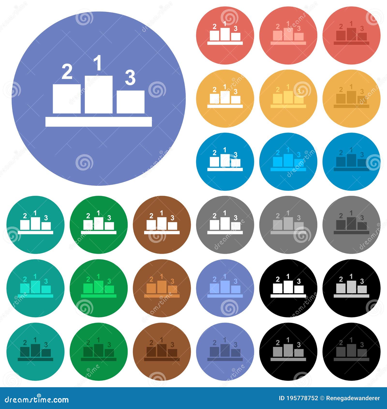 winners podium with outside numbers round flat multi colored icons