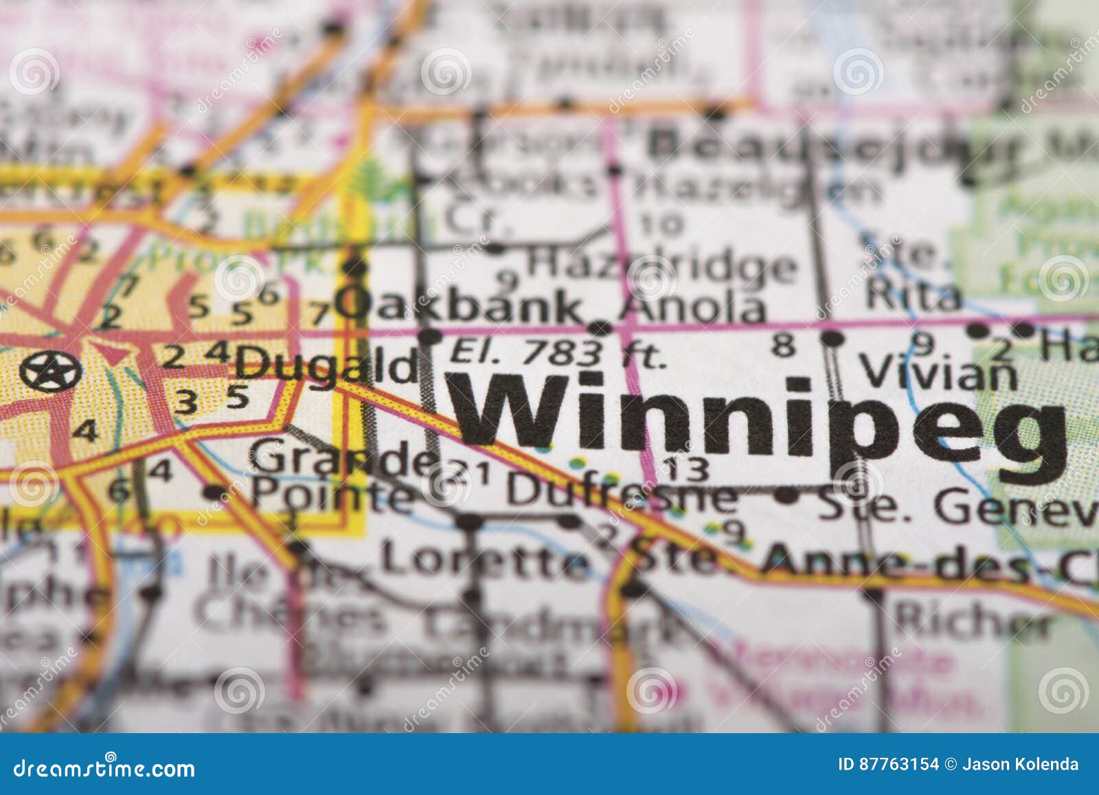 Winnipeg, Manitoba on map stock photo. Image of print - 87763154