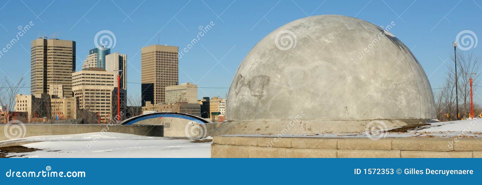 Winnipeg Skyline and Back of Skateboarding Structure. Stock Image