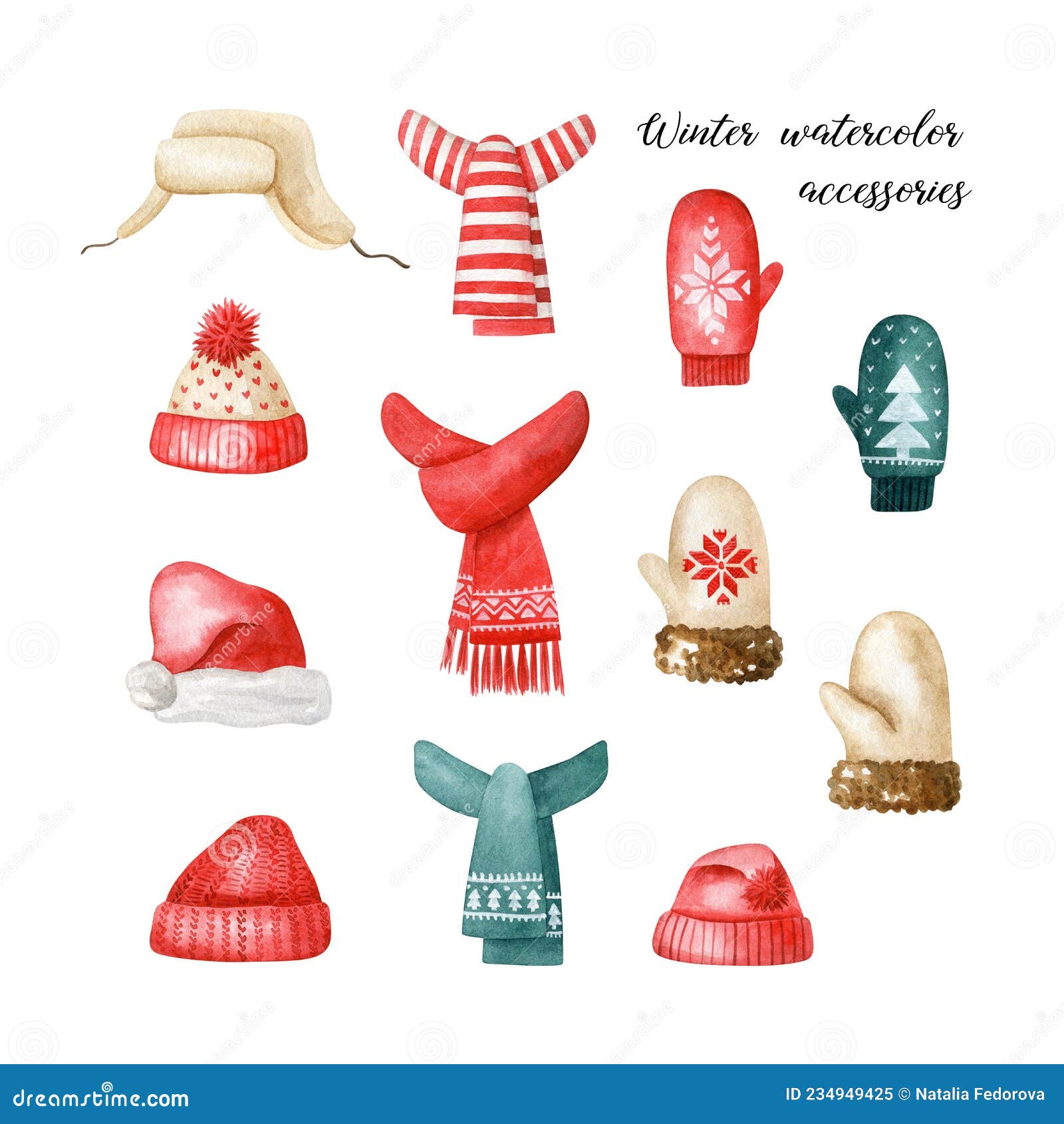 Winter Accessories Watercolor Set Stock Illustration - Illustration of  mittens, holiday: 234949425