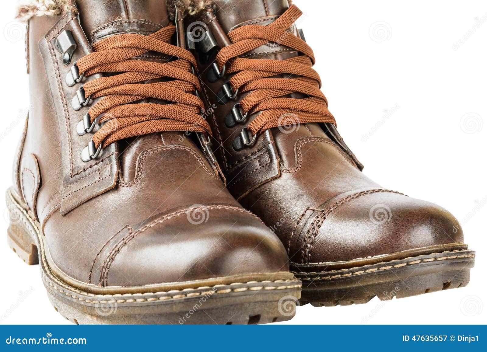 Winter Boots, Men S, Brown, with Laces and Thick Soles Stock Image ...