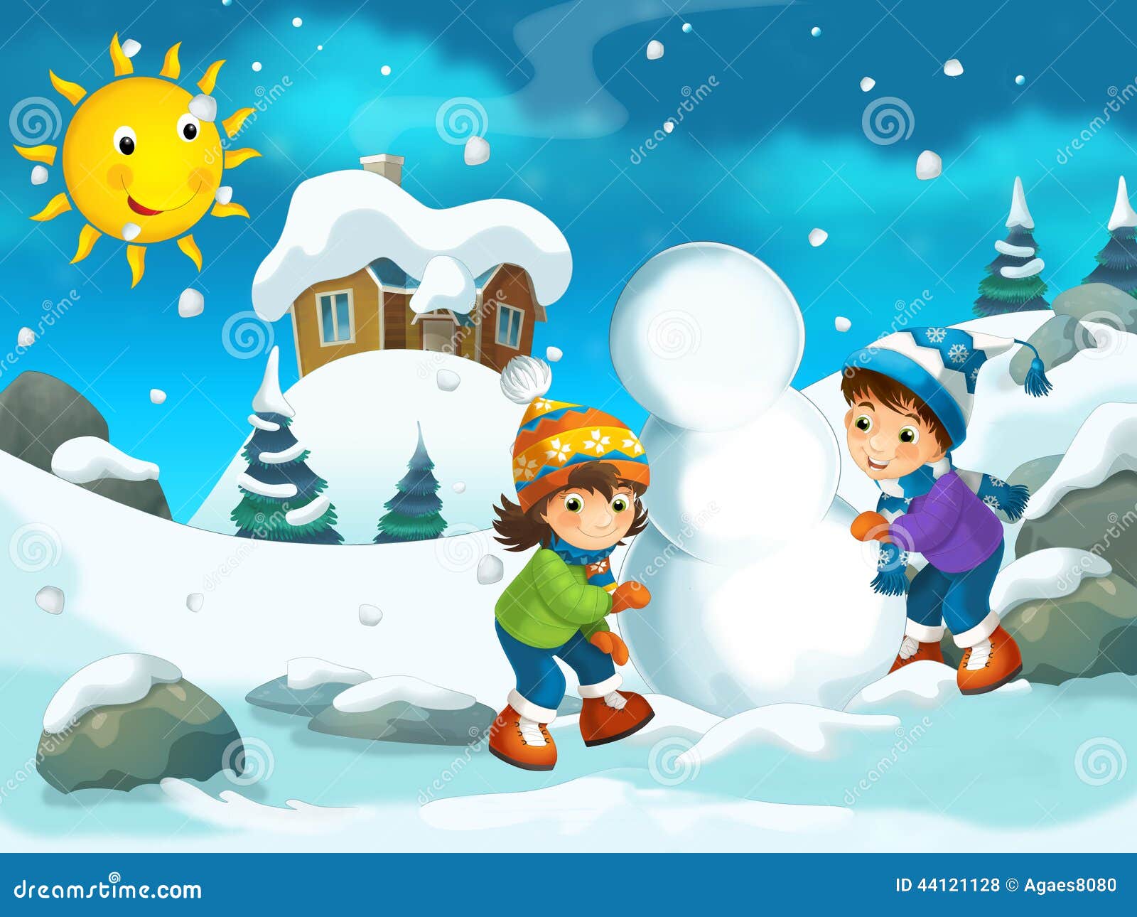 Winter Cartoon Illustration for the Children Stock Illustration -  Illustration of leisure, snow: 44121128