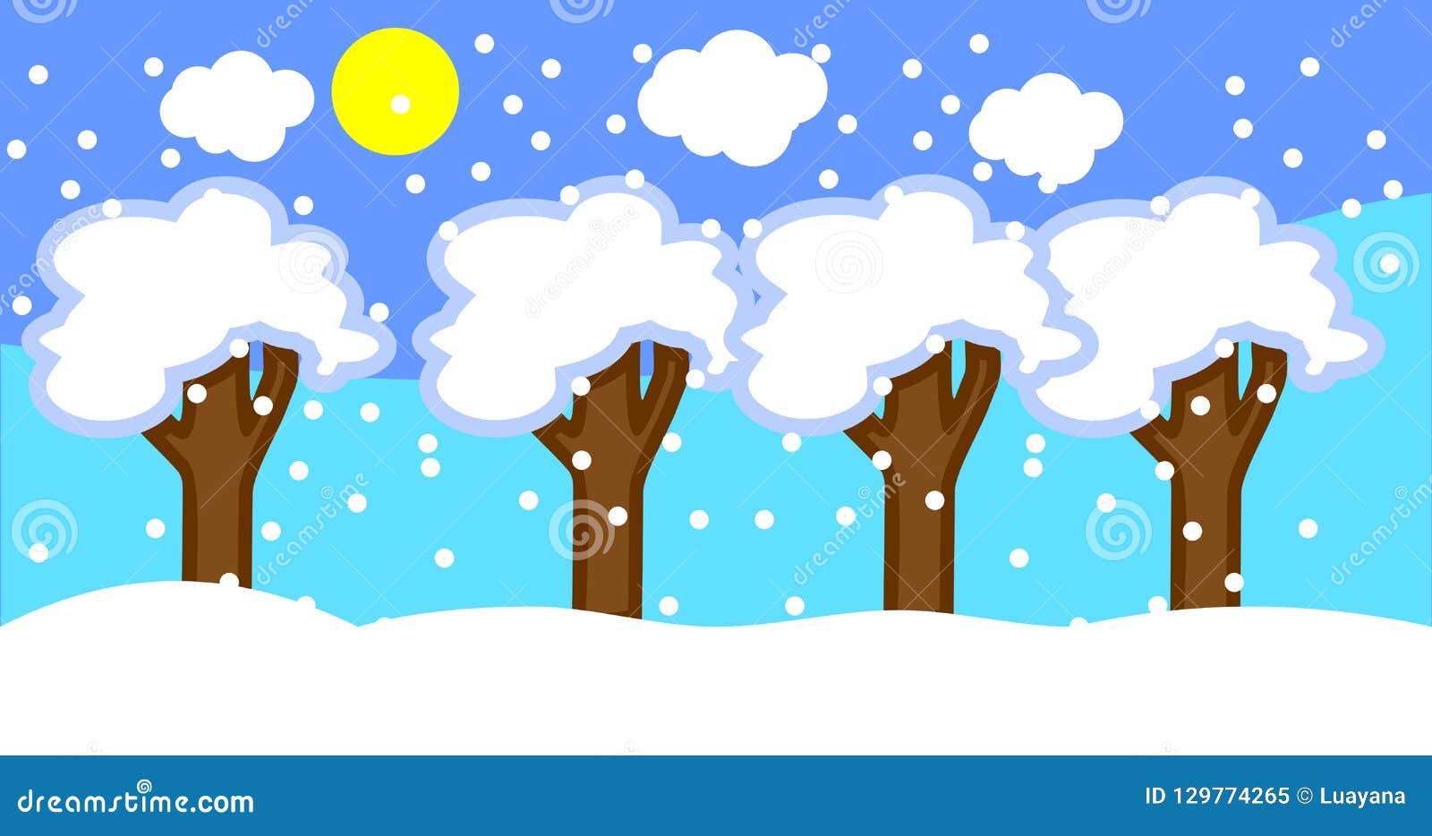 Winter Cartoon Landscape With Deciduous Trees Covered With Snow Stock Vector Illustration Of Good Landscape