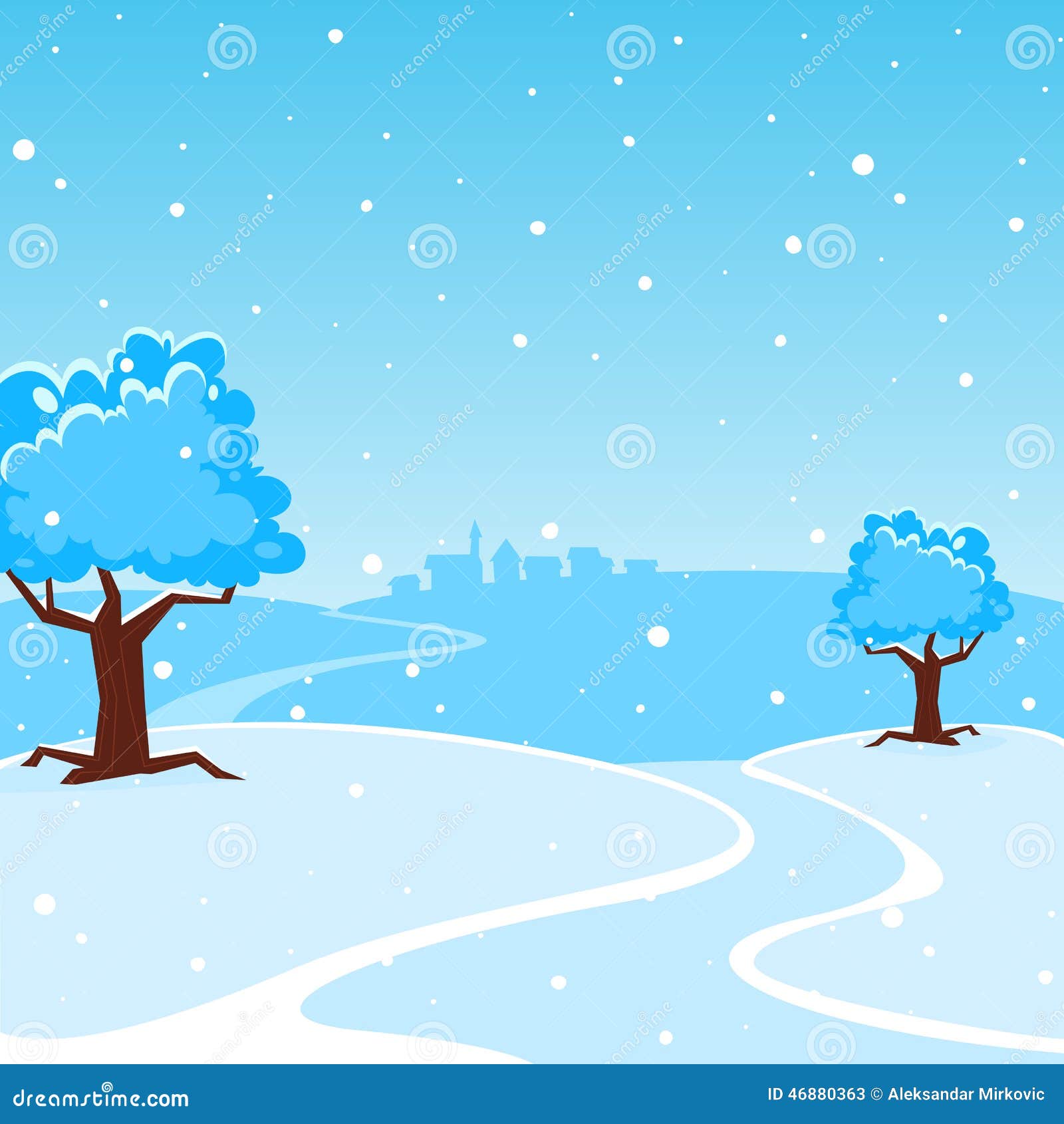 Rural Winter Landscape Cartoon Vector Illustration Vector Illustration