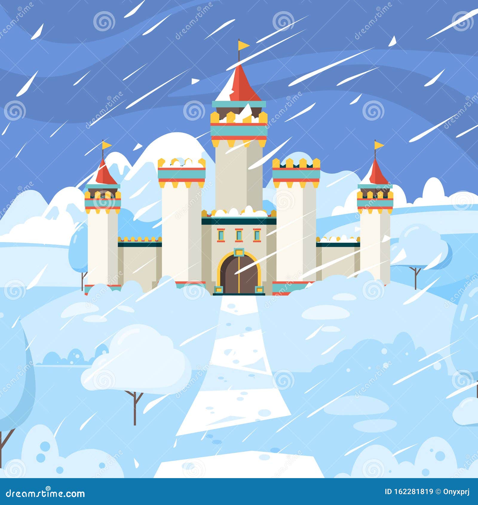 Winter Castle Fairytale Frozen Building Kingdom Medieval Snow Magic Landscape Vector Background Stock Vector Illustration Of Cartoon Fantasy