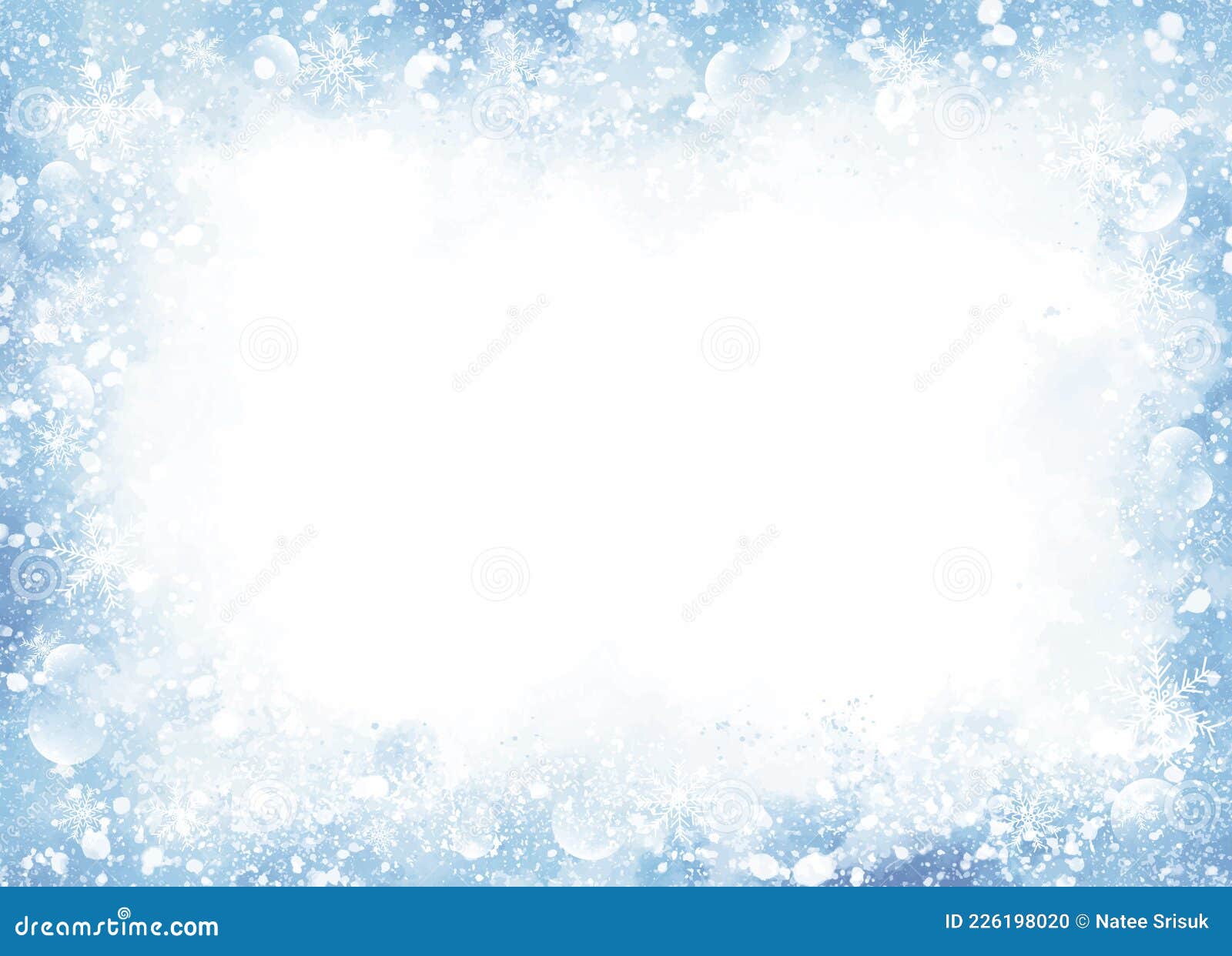 winter and christmas background  of snowand snowflake on blue watercolor