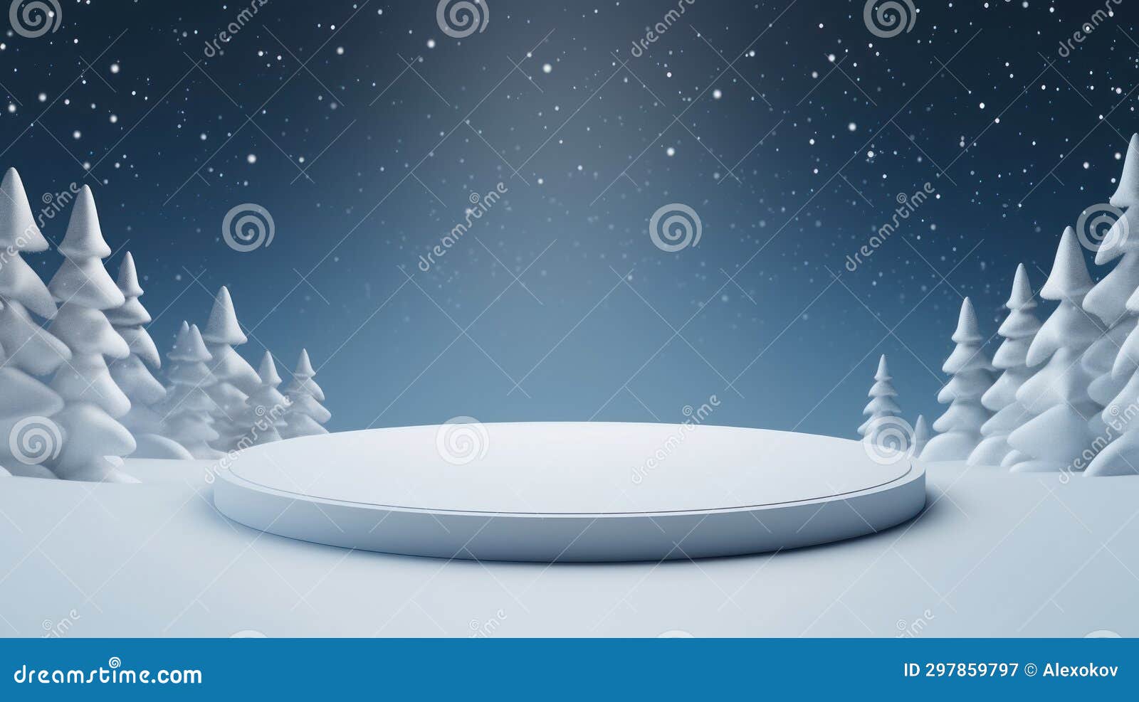 Winter Christmas Scene with Spotlight and Snow AI Generated Stock