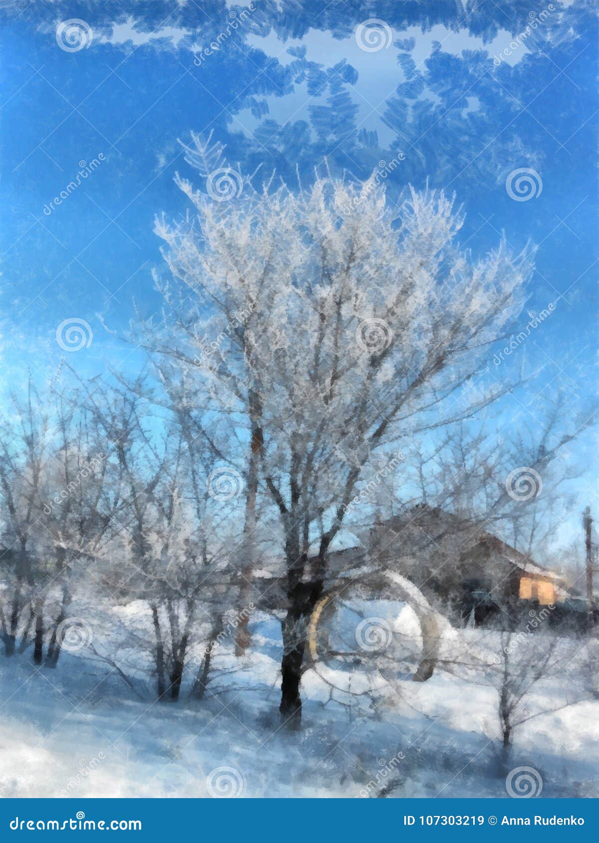 Natural Winter Background with Beautiful Birds Tits Hang on a Sh