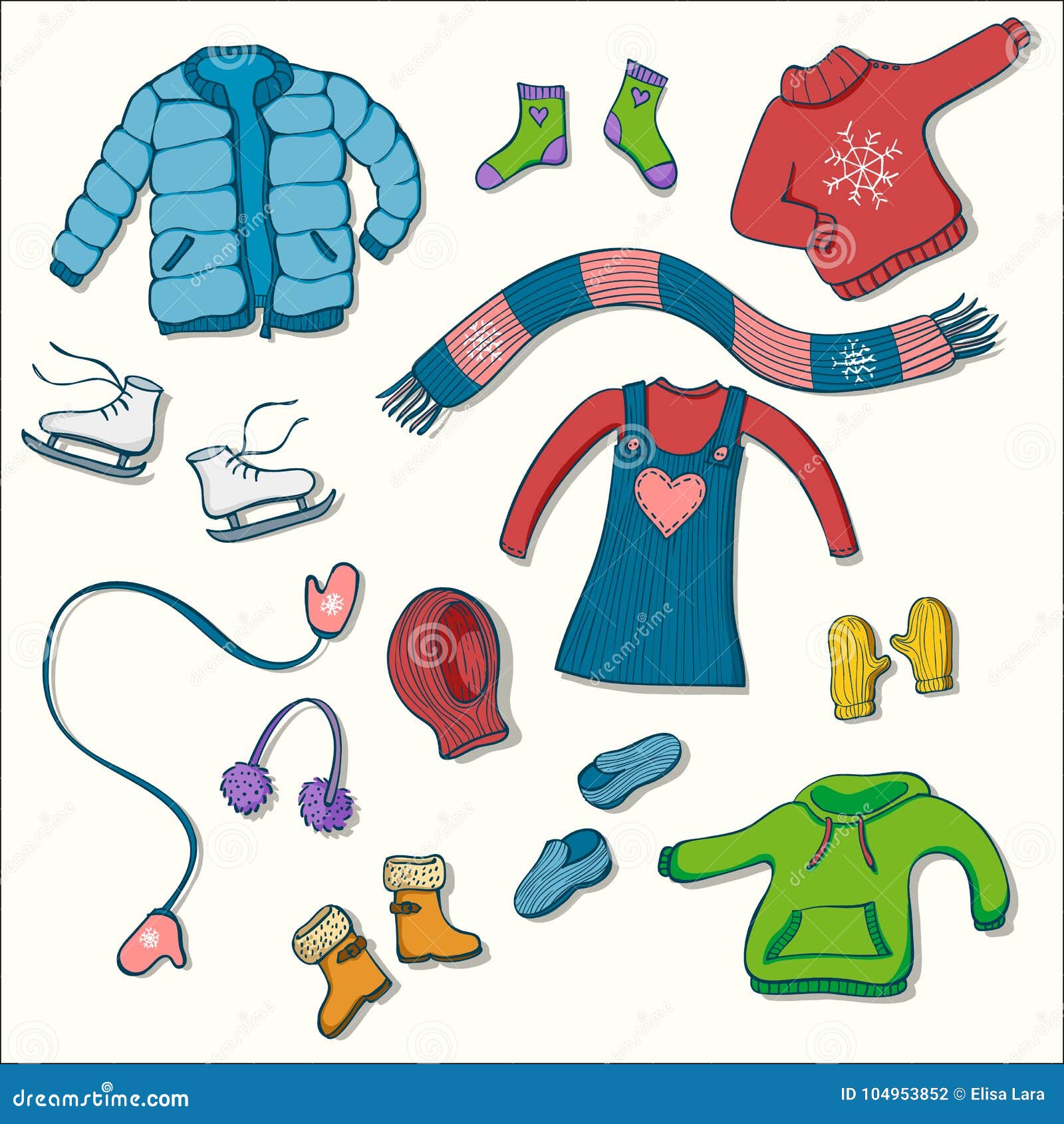 Winter Clothing Set of Vector Illustrations. Collection of Warm Stock ...