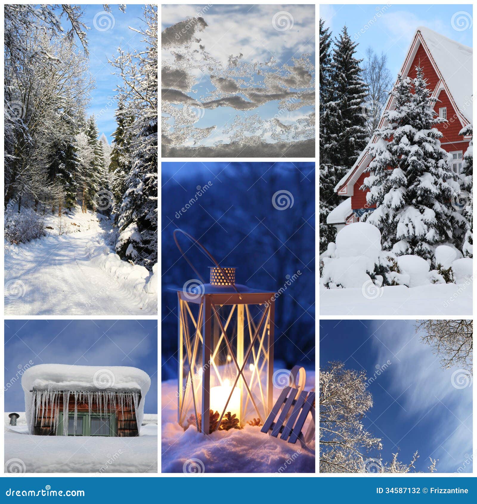 Winter Collage With Snow, Latern, Forest - Winter Season 