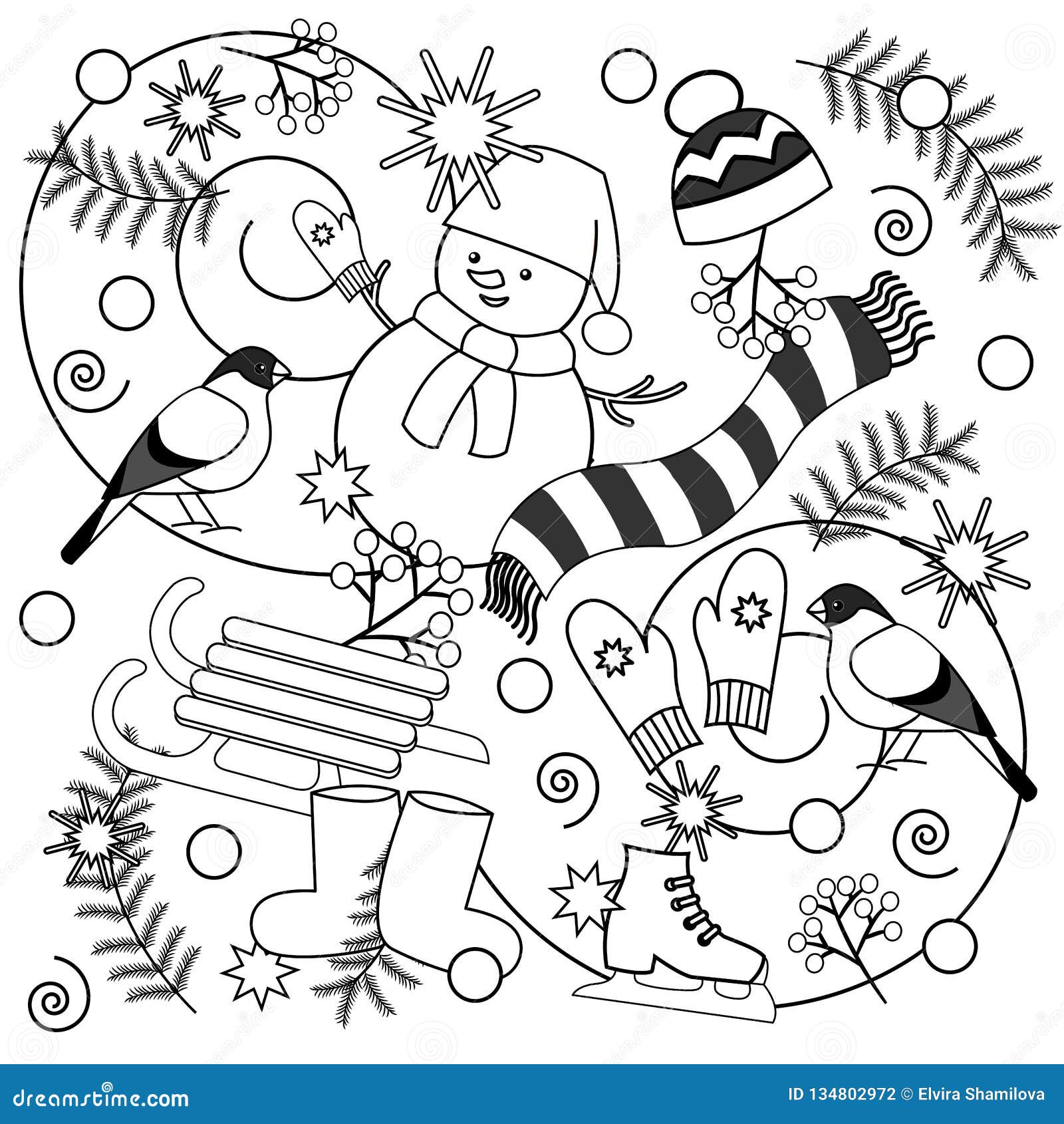 Winter Coloring Pages for Kids and Adults Stock Illustration ...