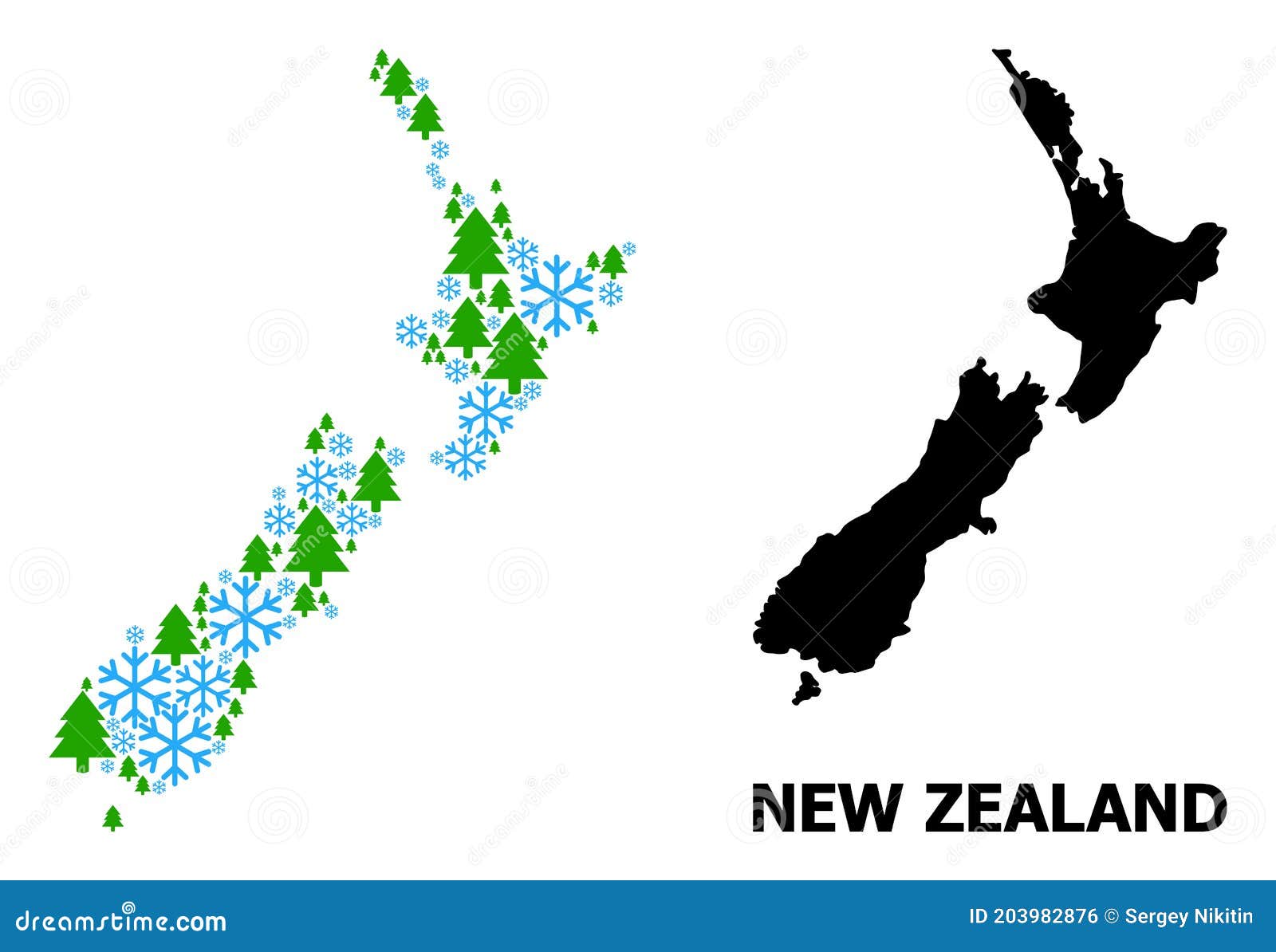Winter Composition Map of New Zealand with Snow and FirTrees Stock