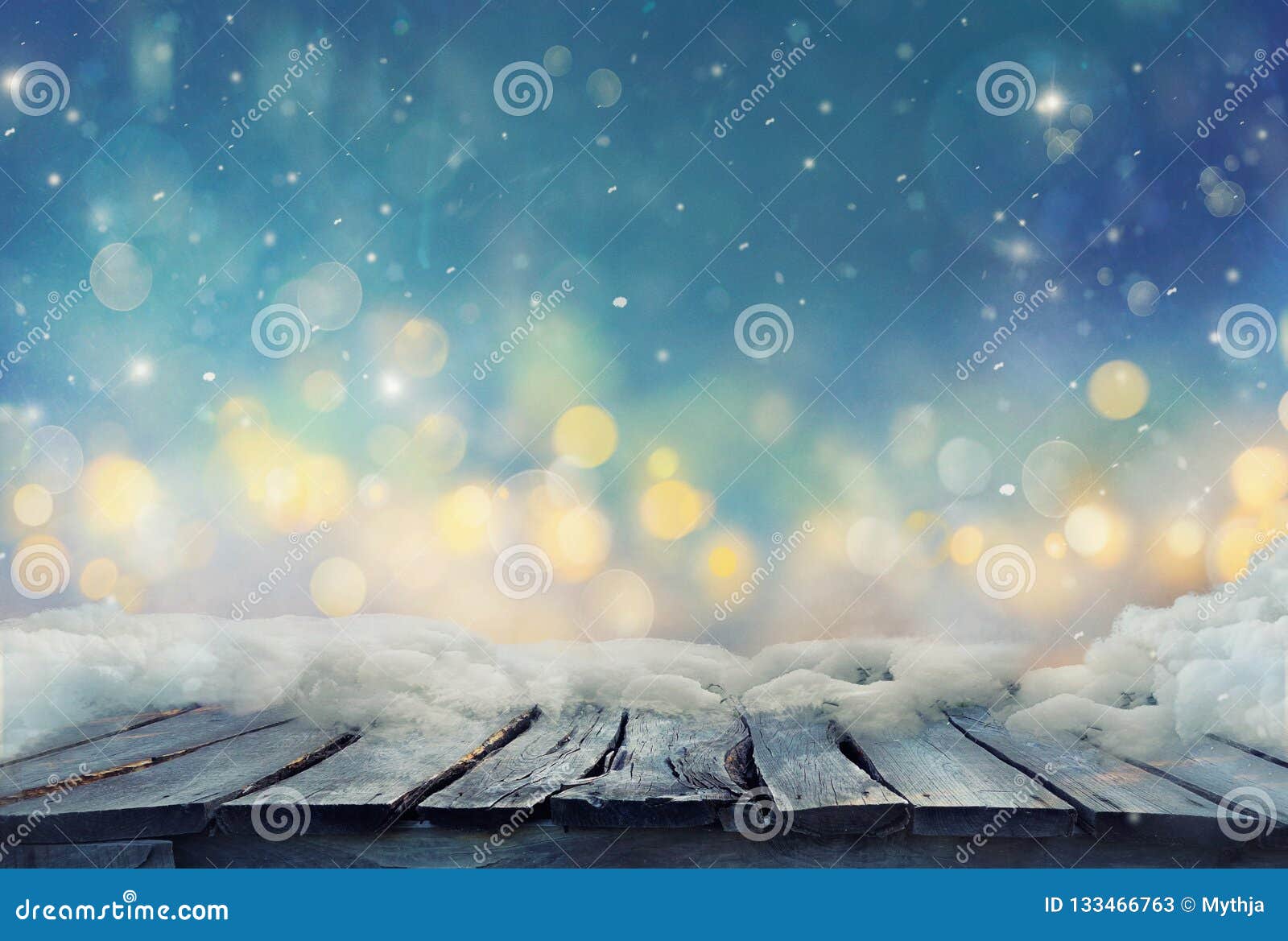 winter . christmas background with frozen table. blurred