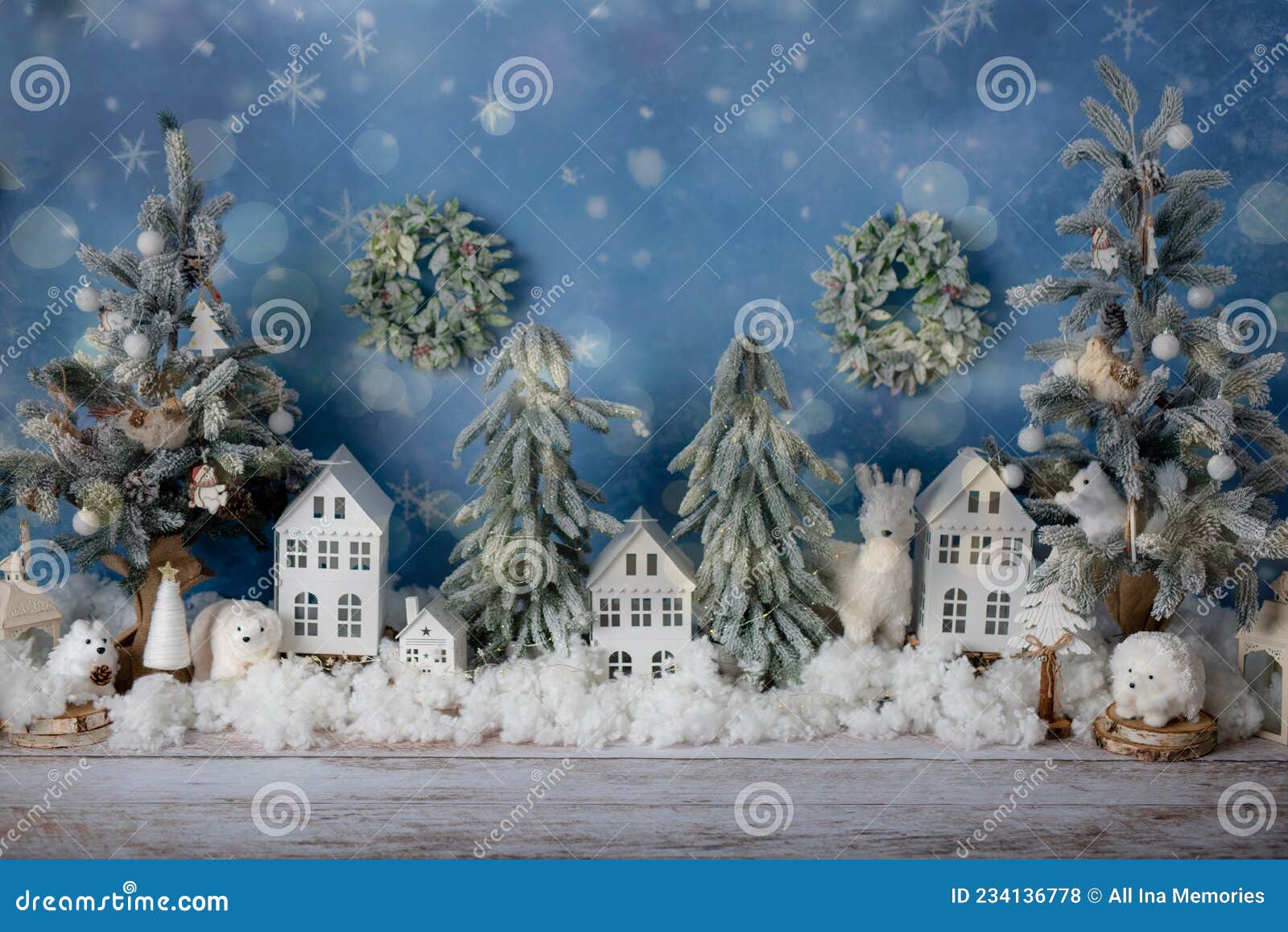 winter diorama with houses and decorations