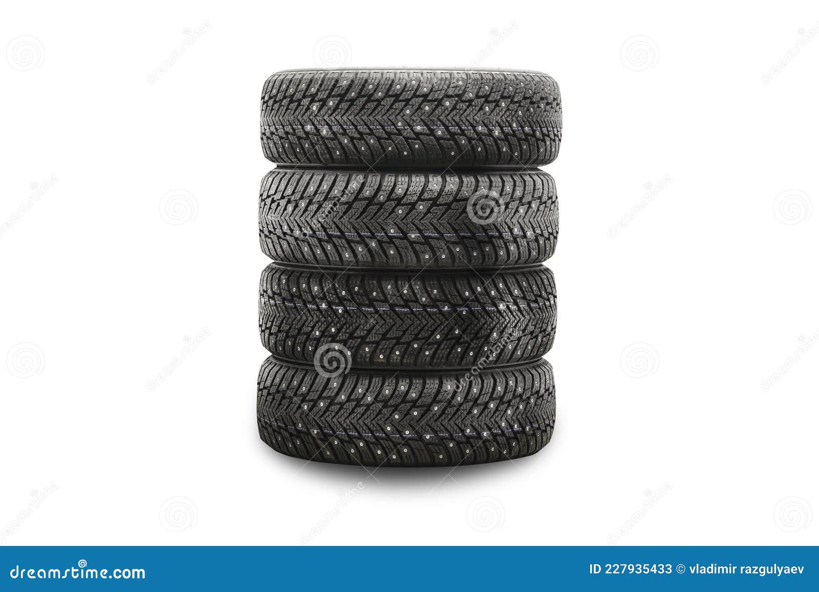 Winter Directional Studded Tires Isolate, Set Stack on a White