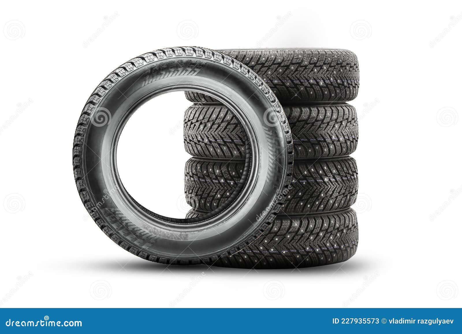 Winter Directional Studded Tires Isolate, Set Stack on a White