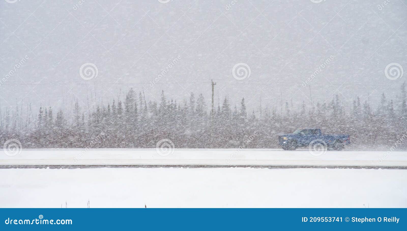 Winter Driving in Heavy Snow Highway 63 Alberta Canada Stock Image