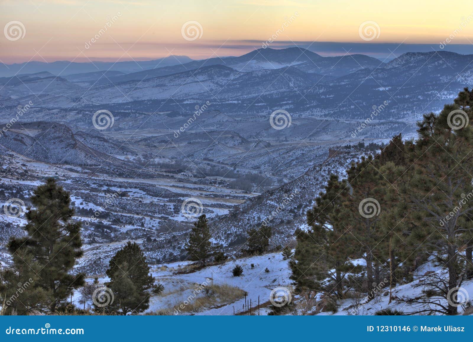 Winter Dusk At Colorado Rocky Mountains Stock Photo Image Of Road