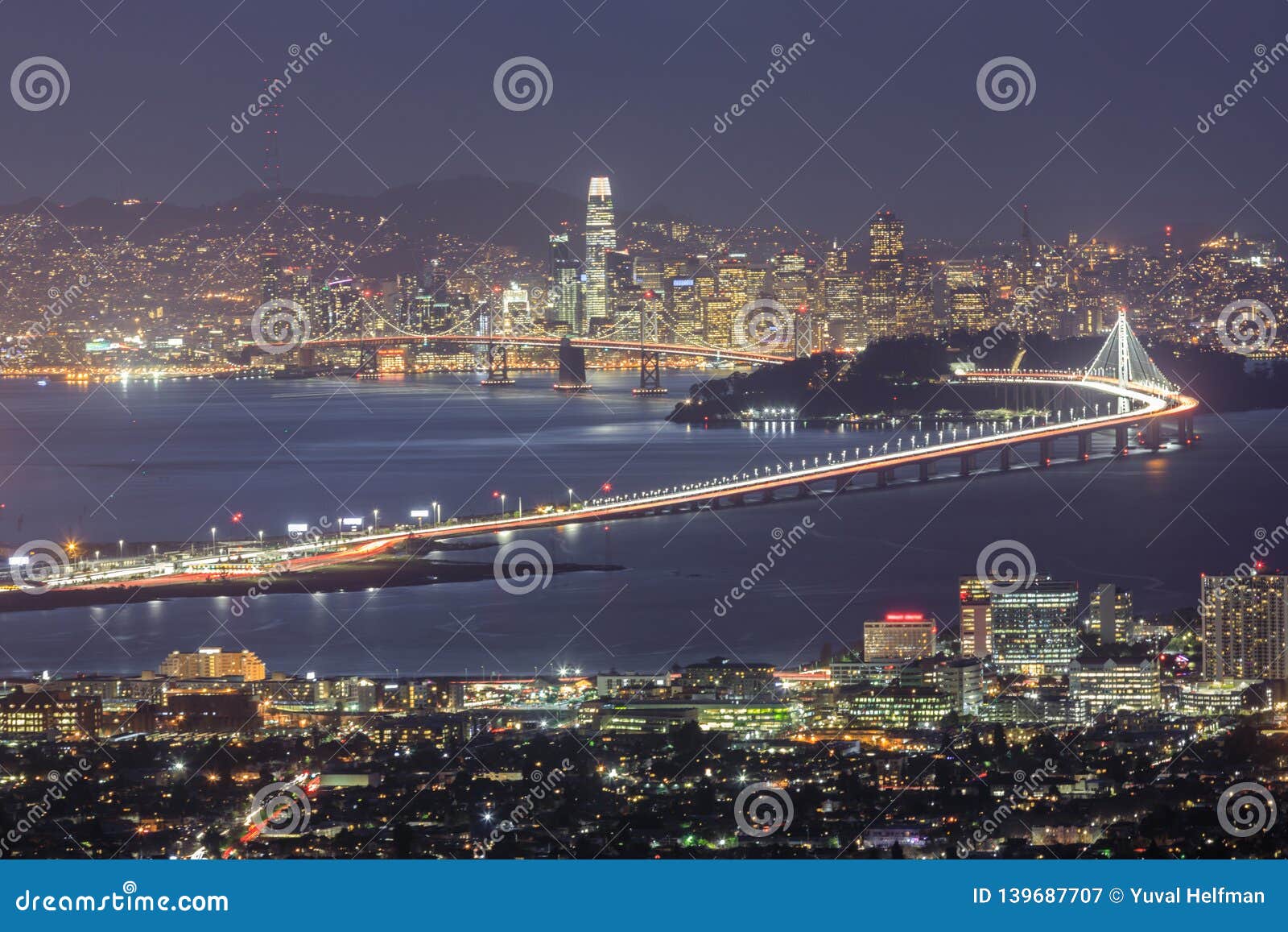 winter evening views of berkeley and san francisco waterfronts.