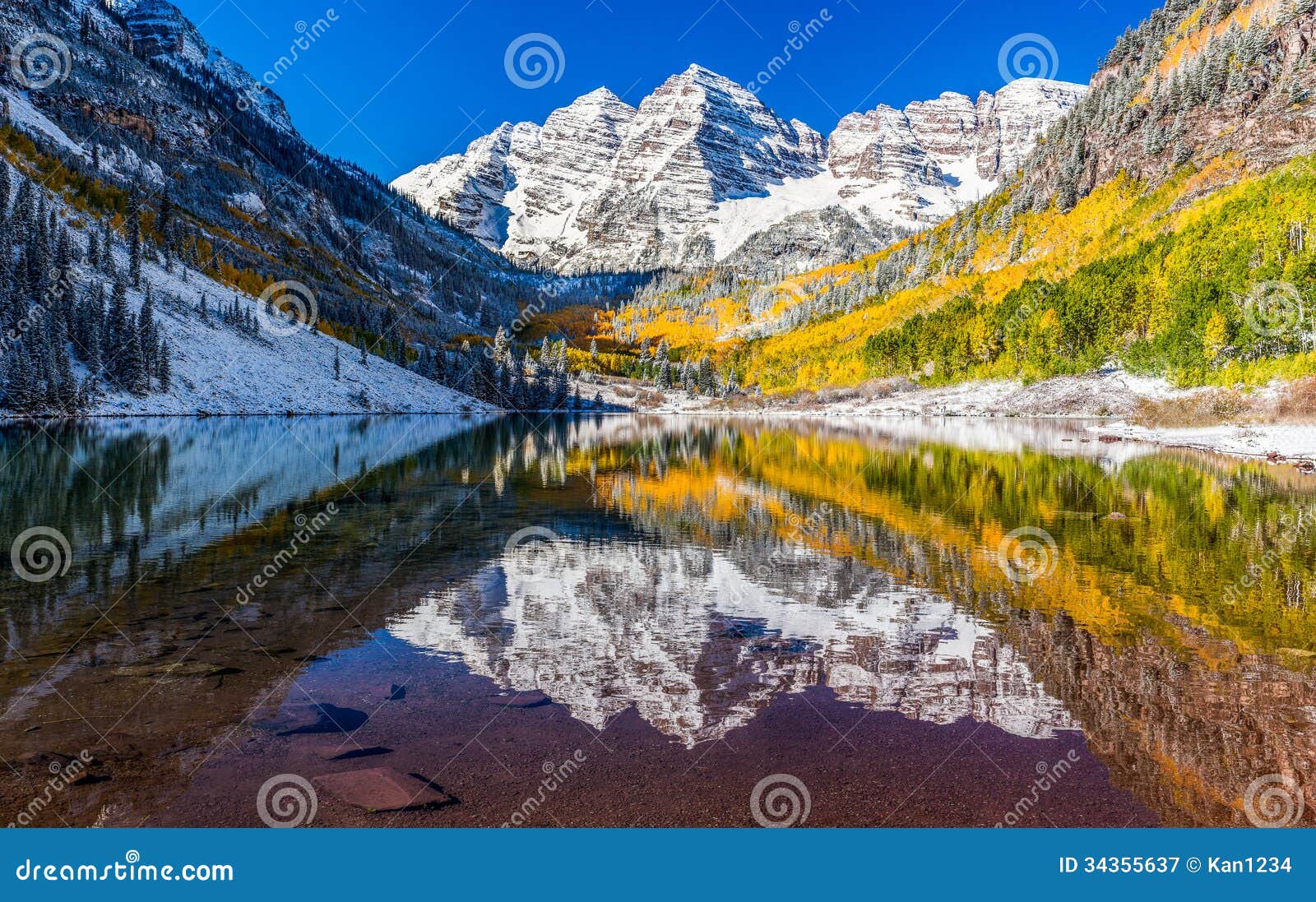 winter and fall foliage in maroon bells, aspen, co