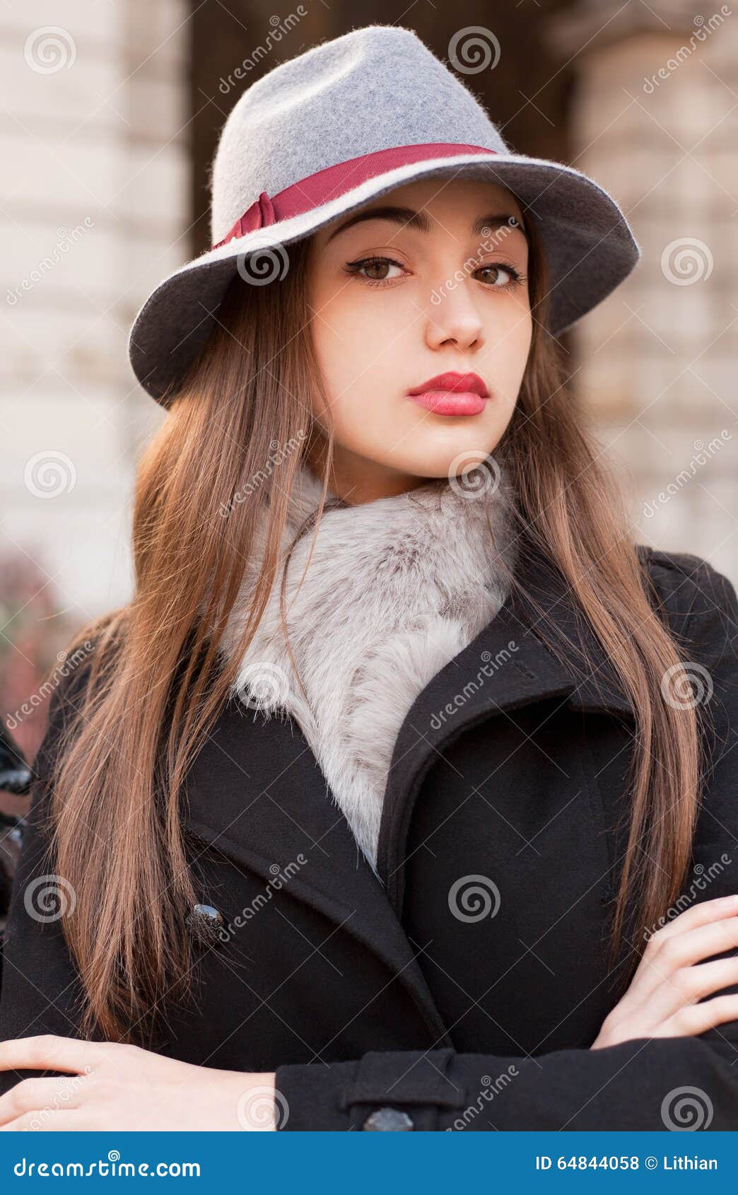 Winter fashion beauty. stock photo. Image of city, black - 64844058