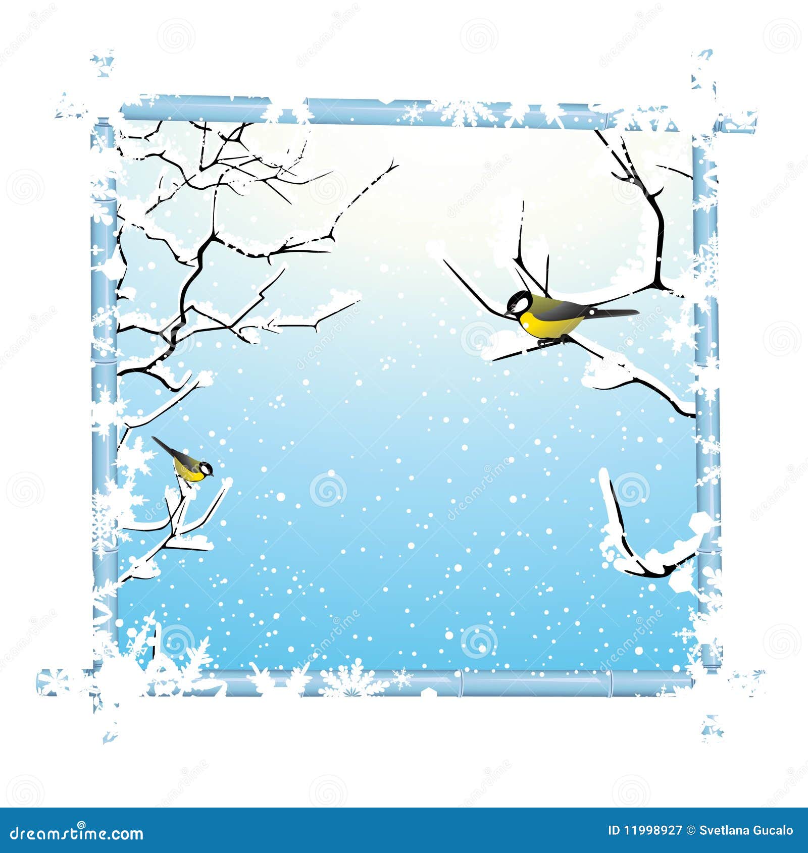 Winter Frame with Trees Branch and Birds Stock Vector Illustration of