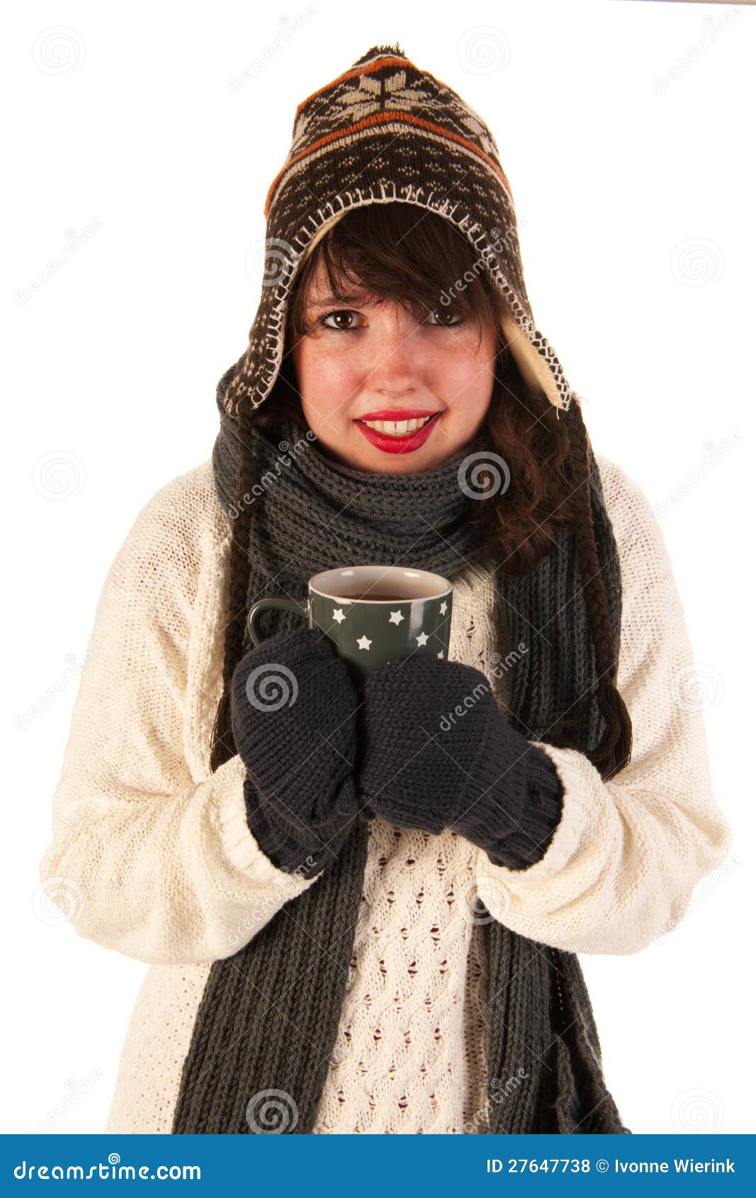 Winter Girl Drinking Hot Chocolate Stock Photo - Image of studio ...