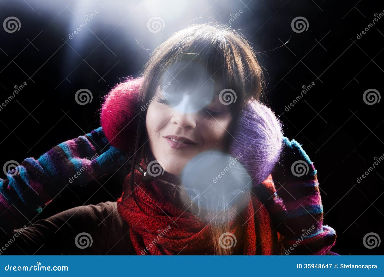 Winter Girl with Earmuffs and Flare Stock Image Image of black, adult