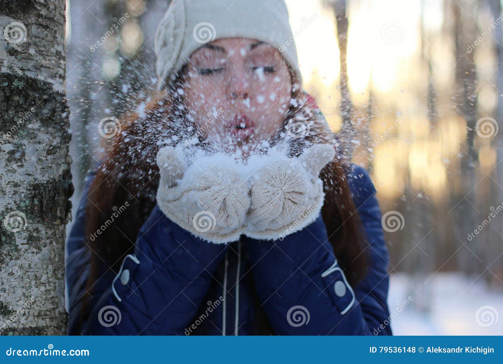 Winter girl snowball stock photo. Image of beautiful - 79536148