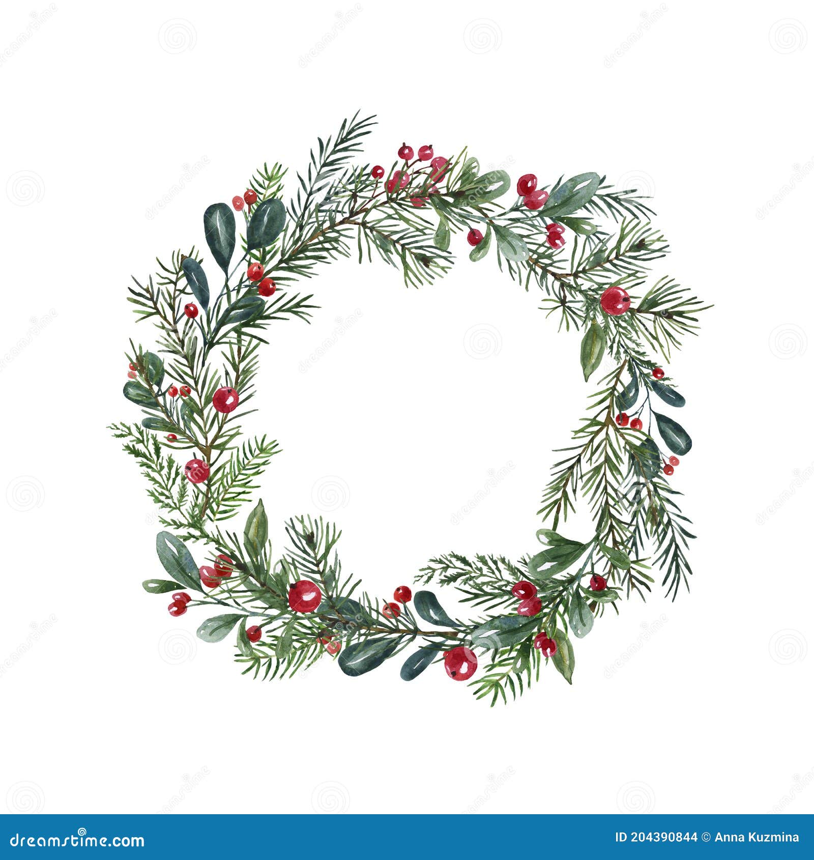 Watercolor Christmas Winter Greenery Wreaths New Year Winter Watercolor  Floral Wreath Winter Frames Pine Cone Branch Berries Mistletoe PNG 